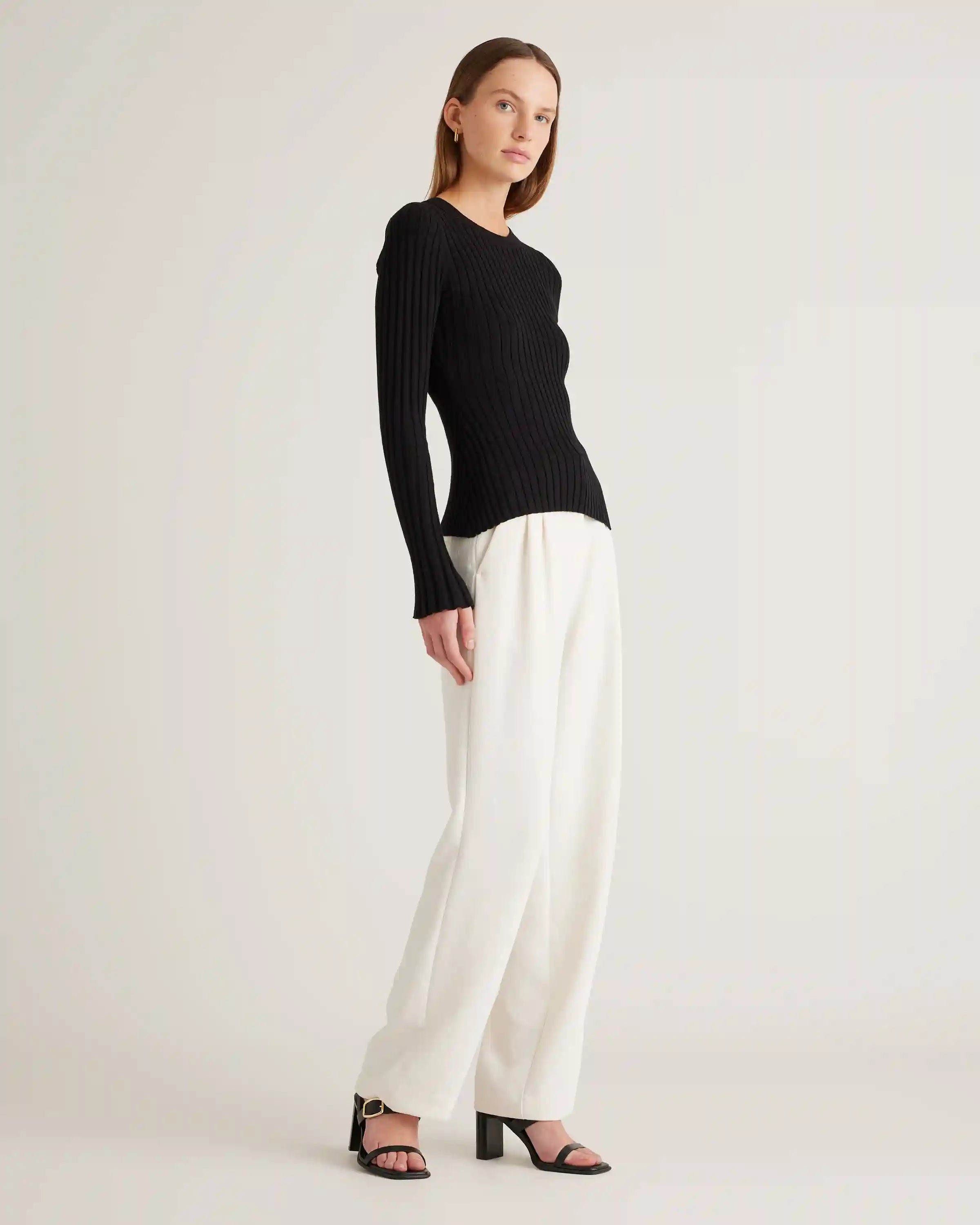 Cotton Cashmere Ribbed Long Sleeve Sweater