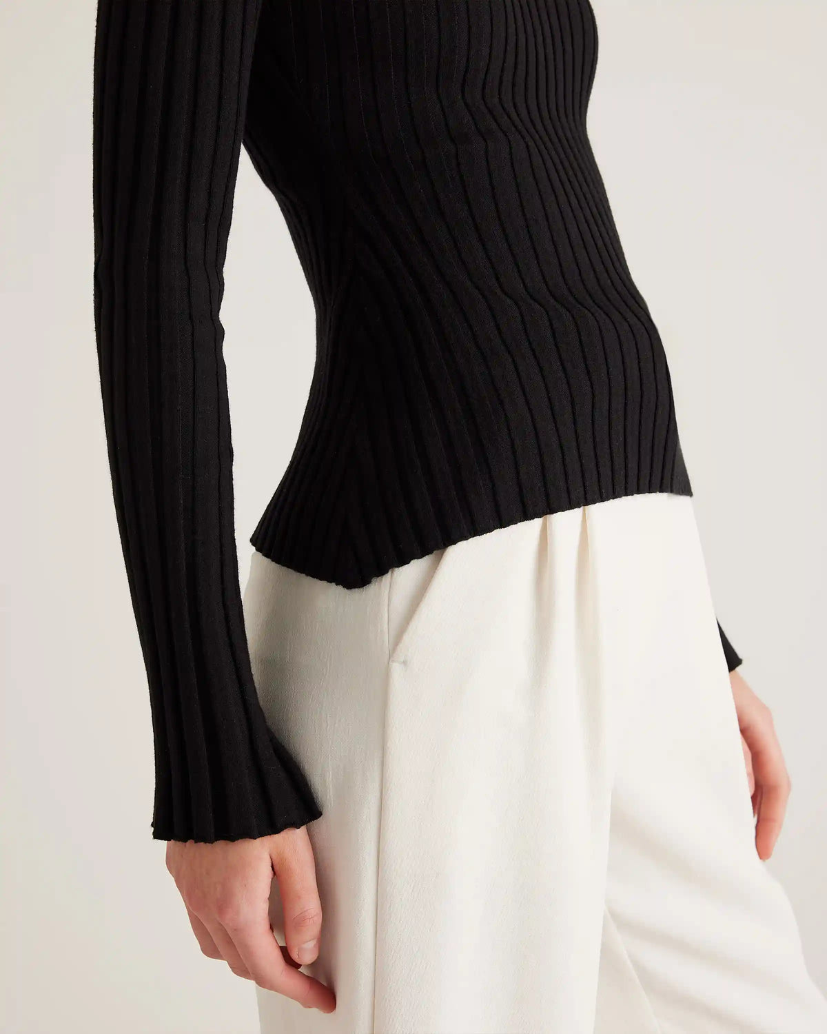 Cotton Cashmere Ribbed Long Sleeve Sweater