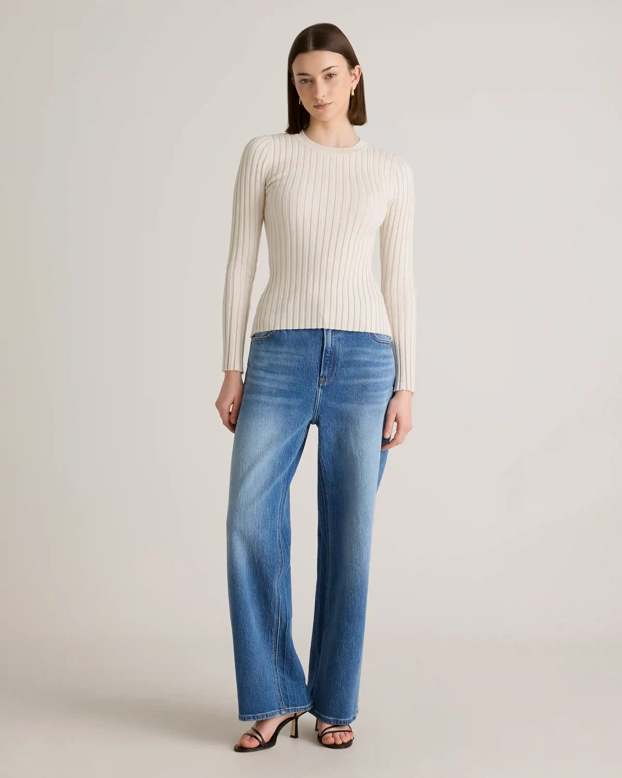 Cotton Cashmere Ribbed Long Sleeve Sweater