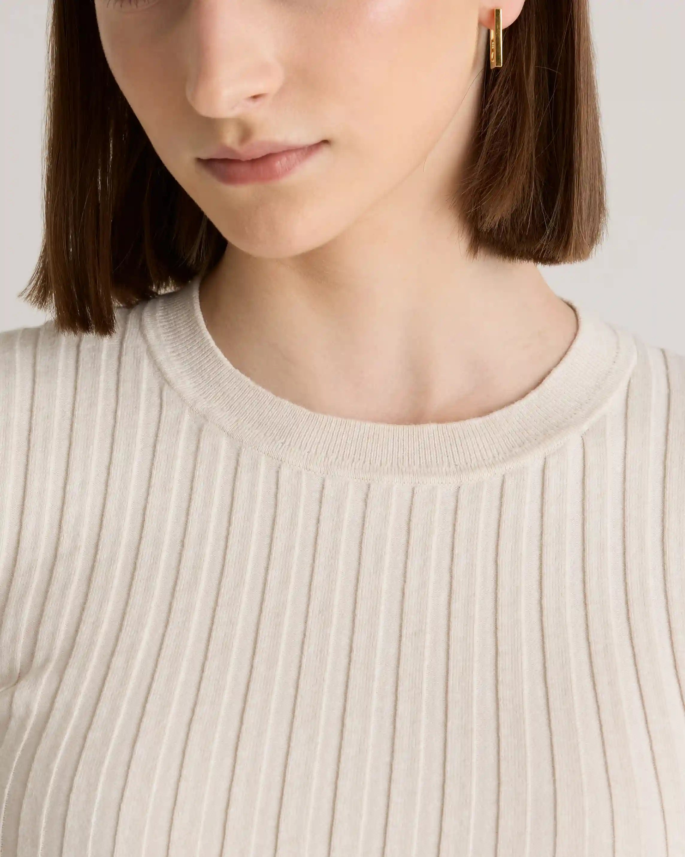 Cotton Cashmere Ribbed Long Sleeve Sweater
