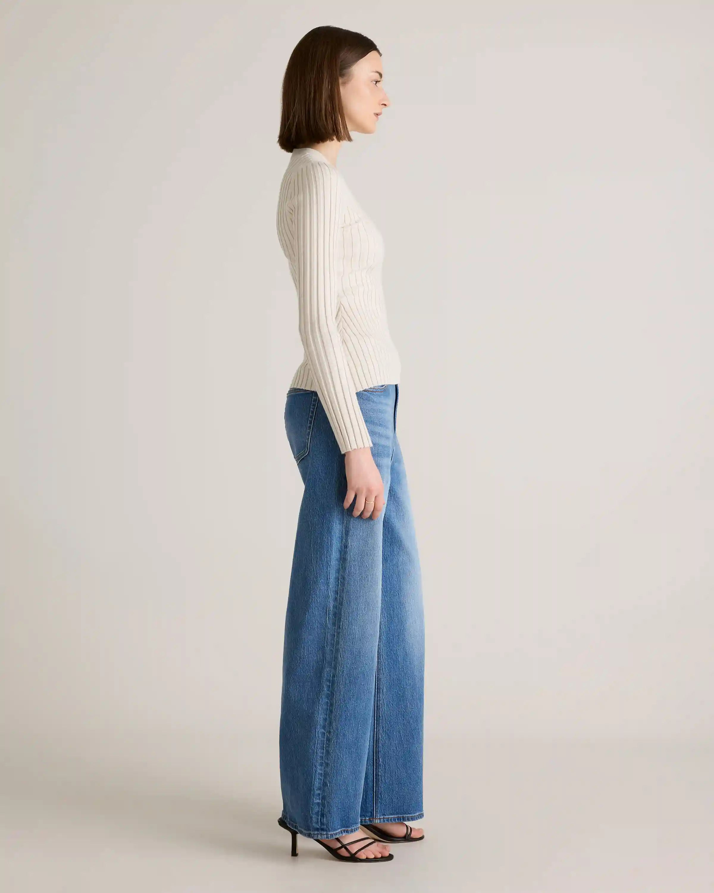 Cotton Cashmere Ribbed Long Sleeve Sweater