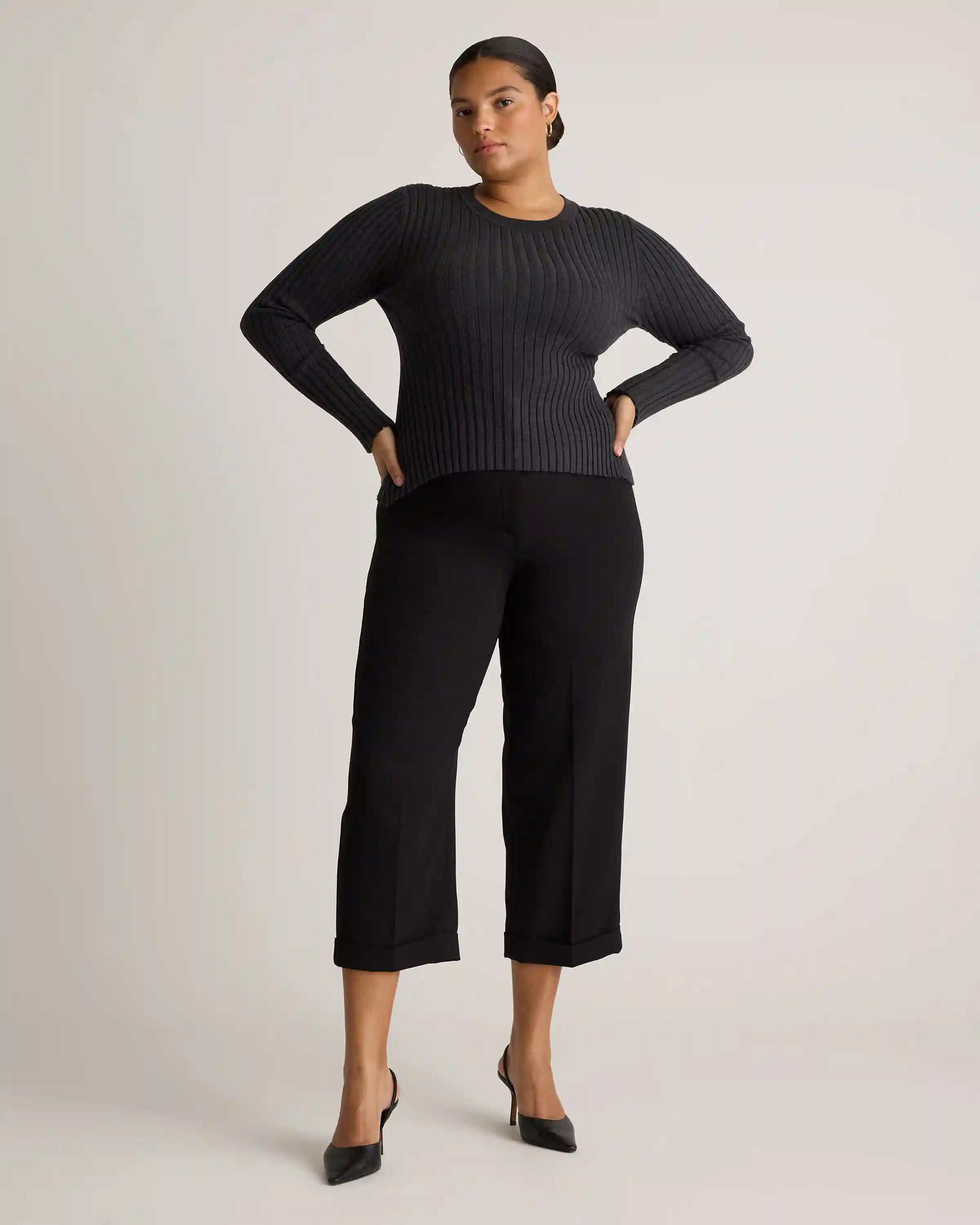 Cotton Cashmere Ribbed Long Sleeve Sweater