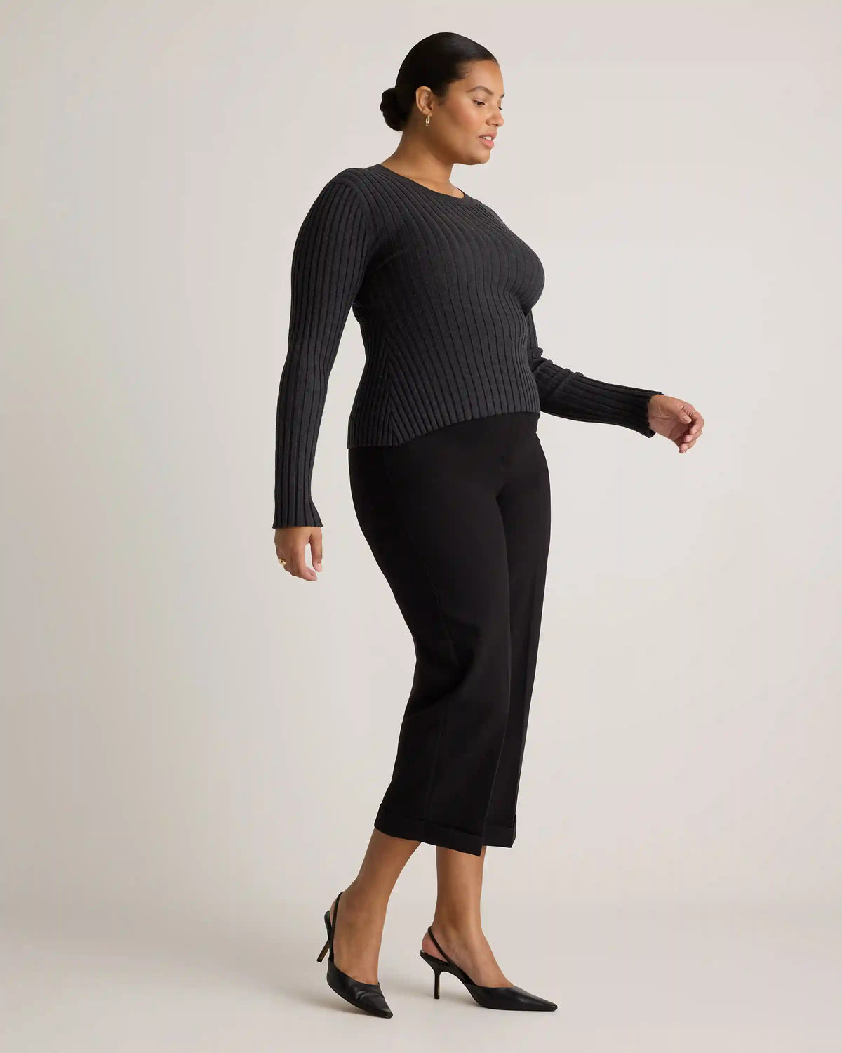 Cotton Cashmere Ribbed Long Sleeve Sweater