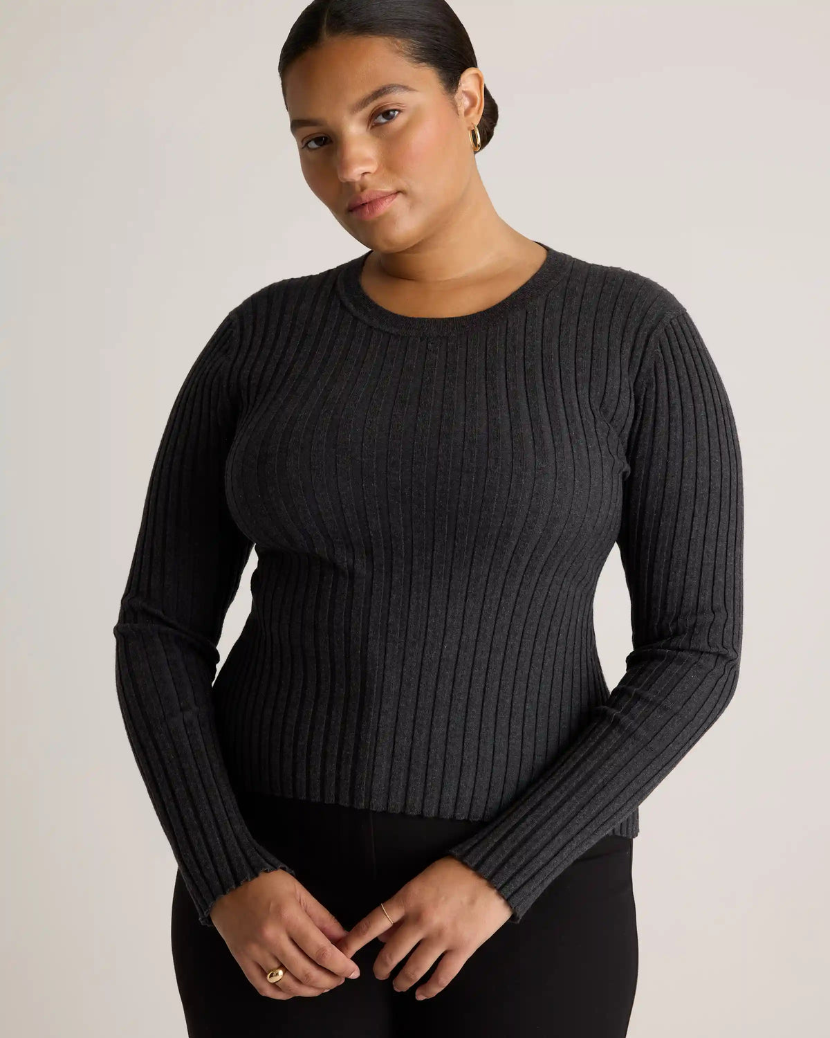 Cotton Cashmere Ribbed Long Sleeve Sweater