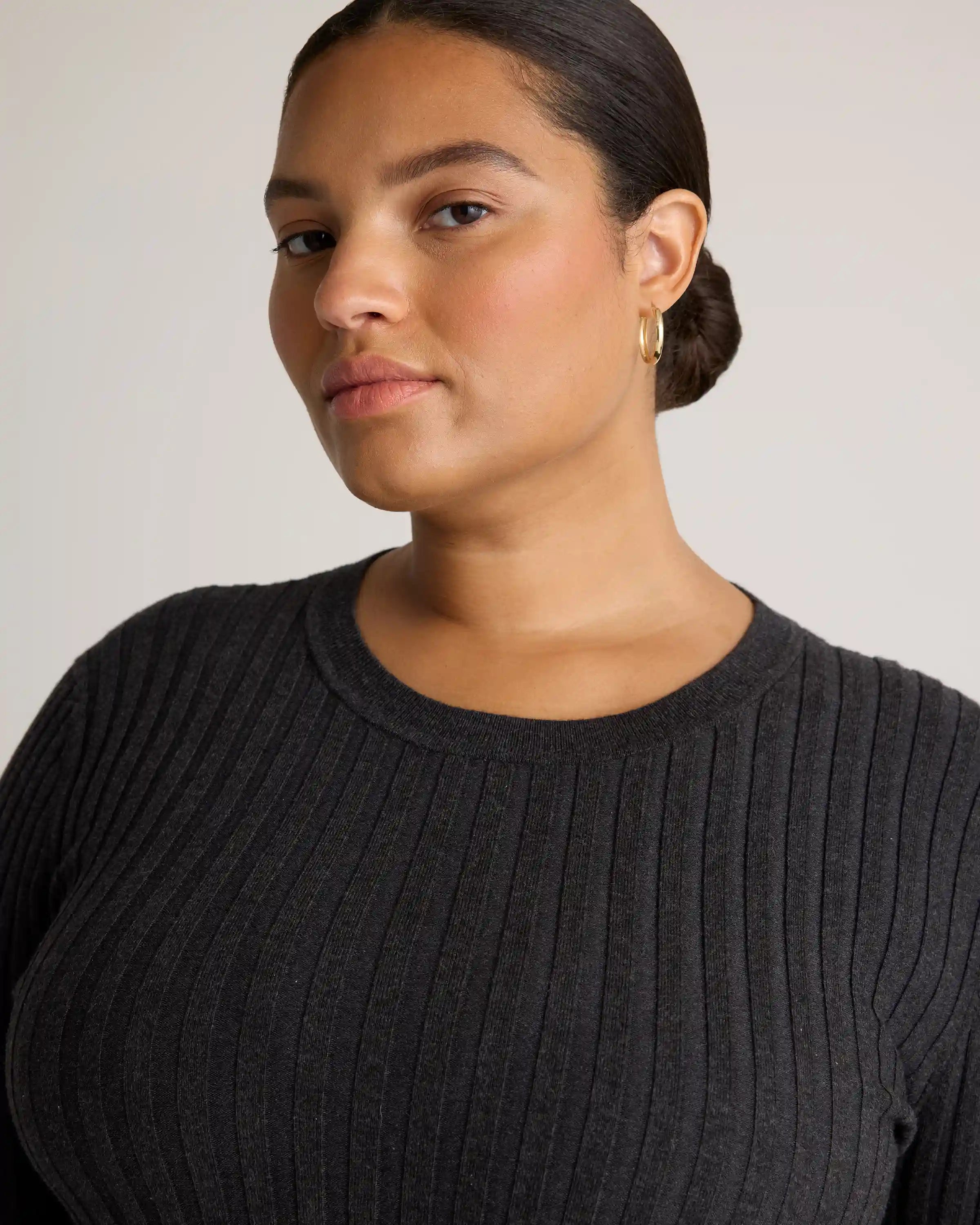 Cotton Cashmere Ribbed Long Sleeve Sweater