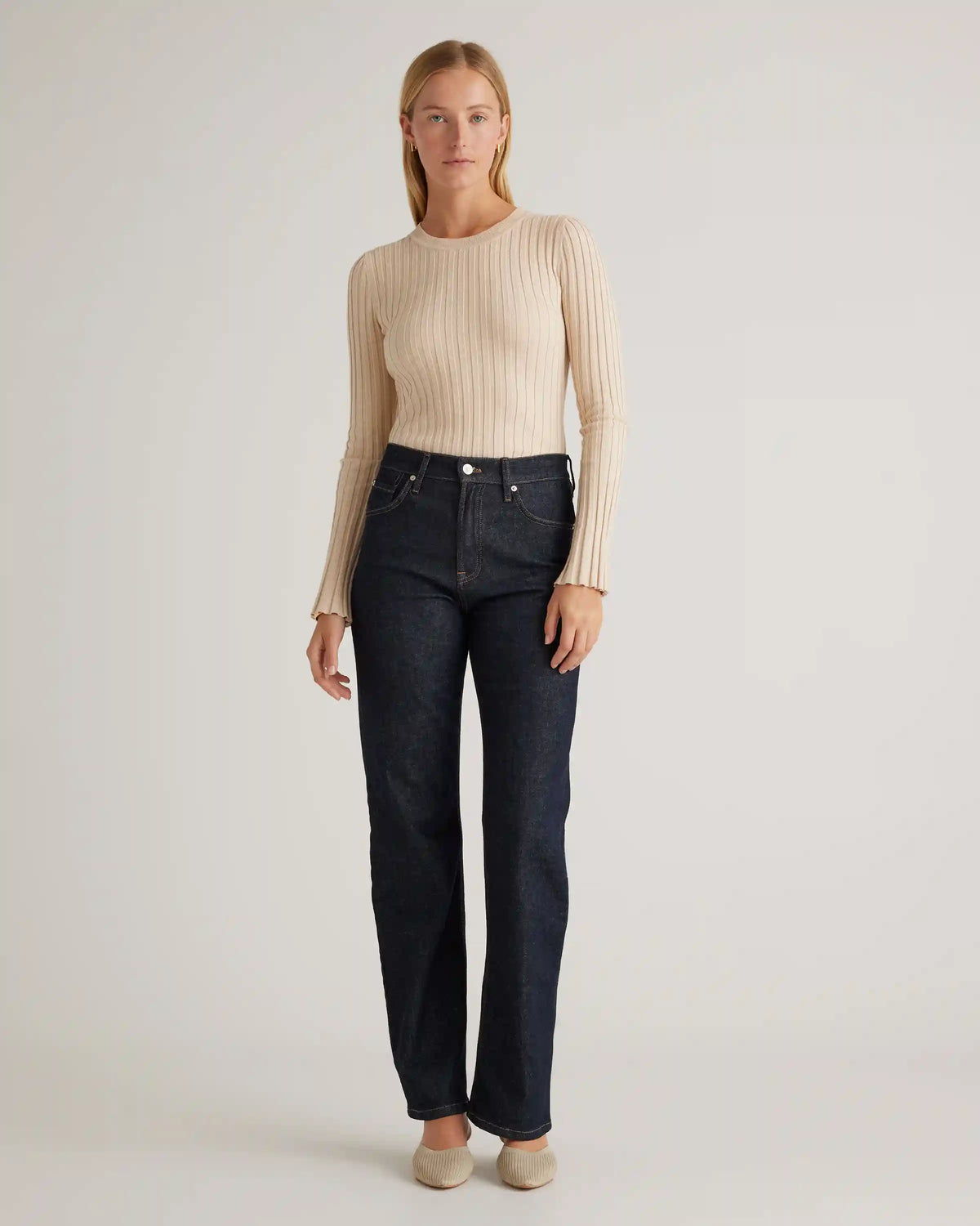 Cotton Cashmere Ribbed Long Sleeve Sweater