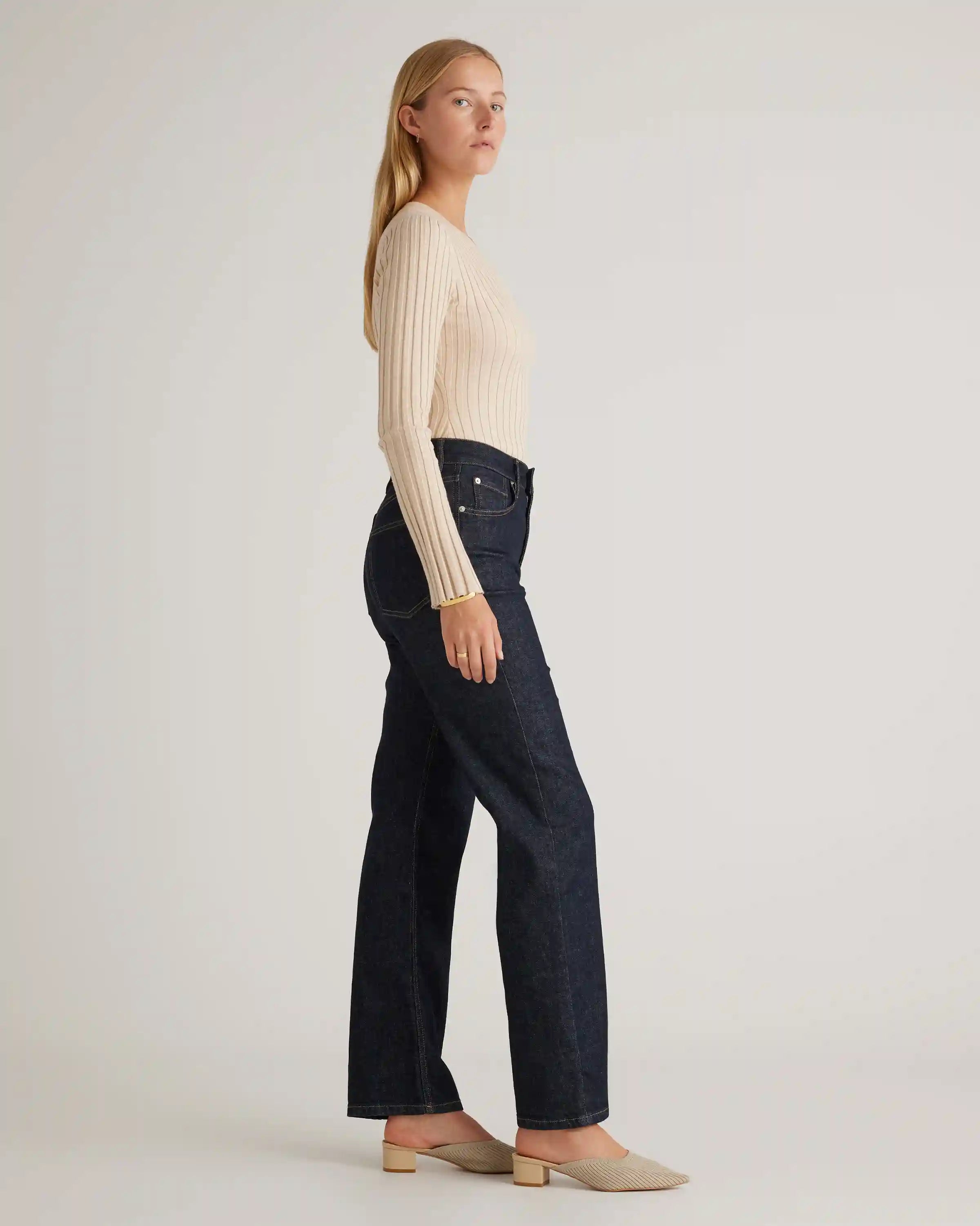 Cotton Cashmere Ribbed Long Sleeve Sweater