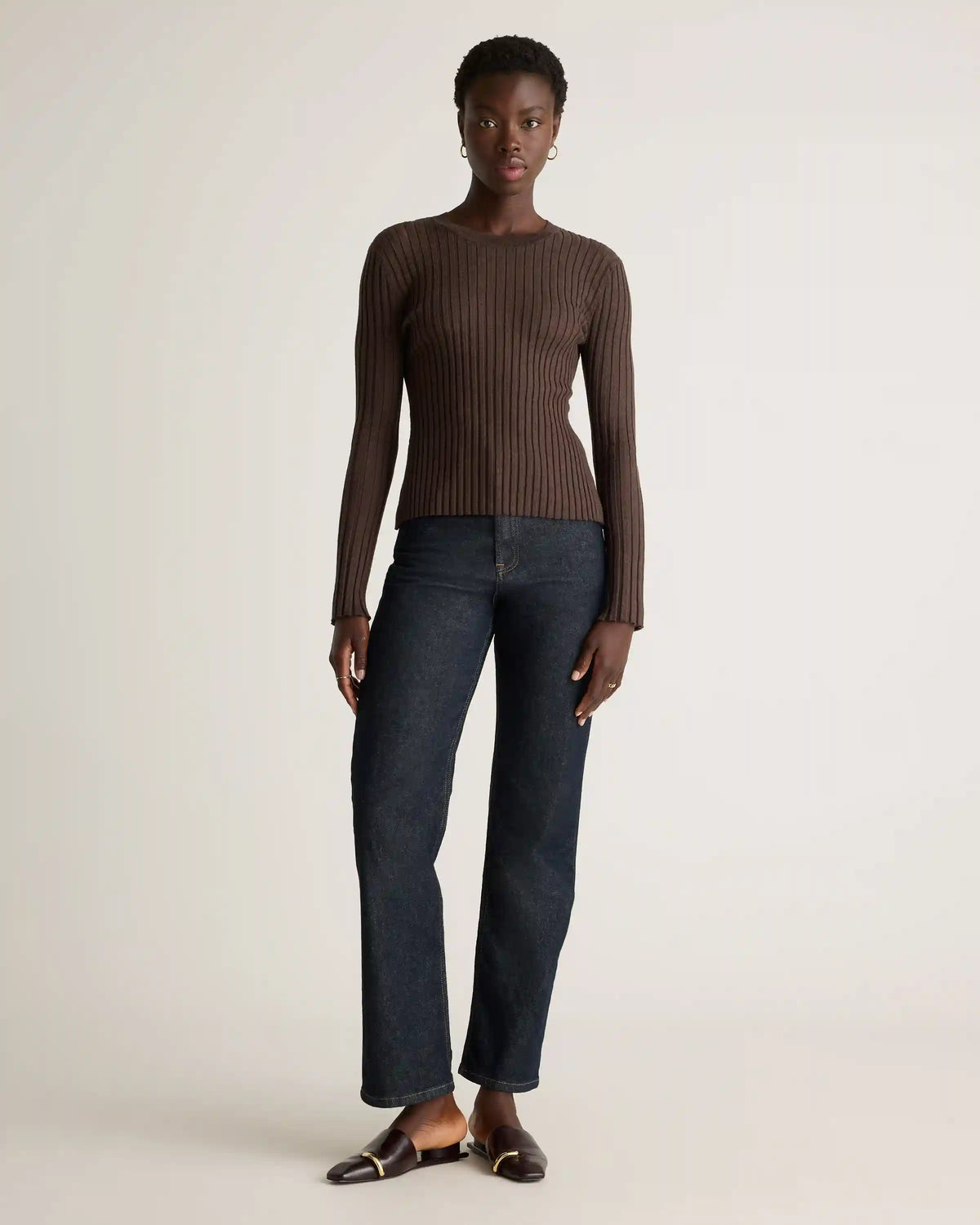 Cotton Cashmere Ribbed Long Sleeve Sweater