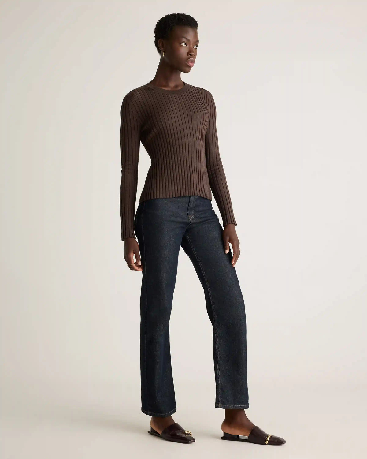 Cotton Cashmere Ribbed Long Sleeve Sweater