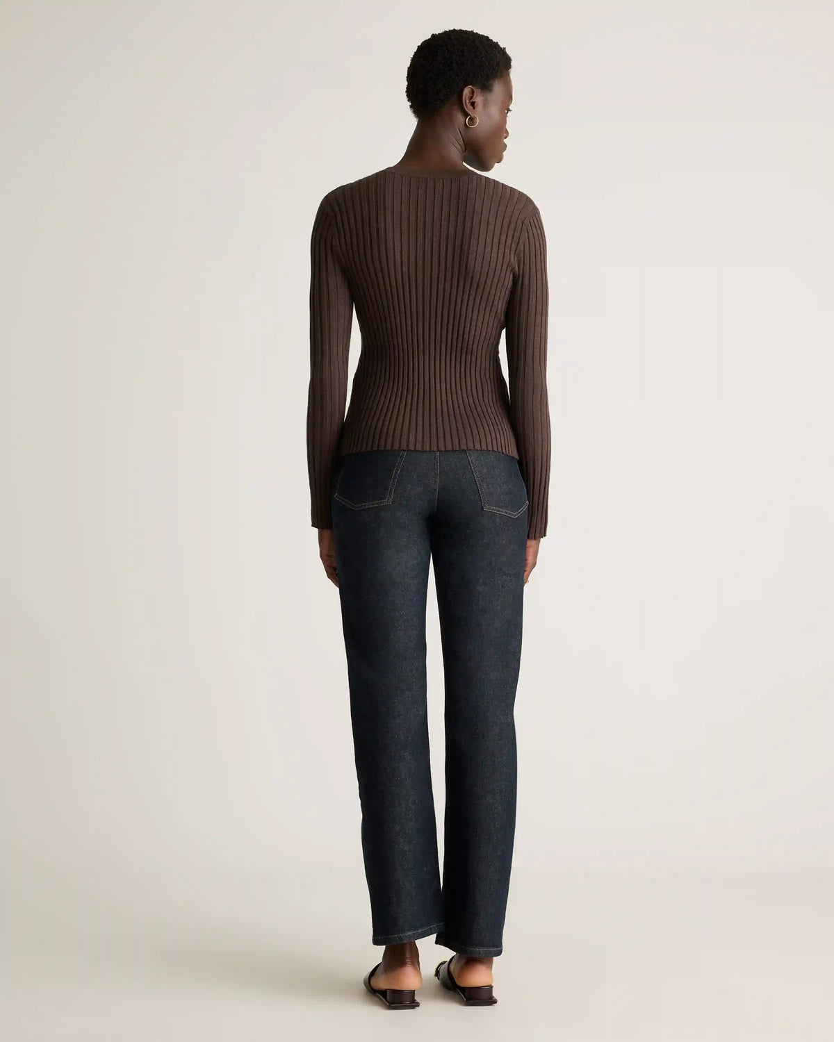 Cotton Cashmere Ribbed Long Sleeve Sweater