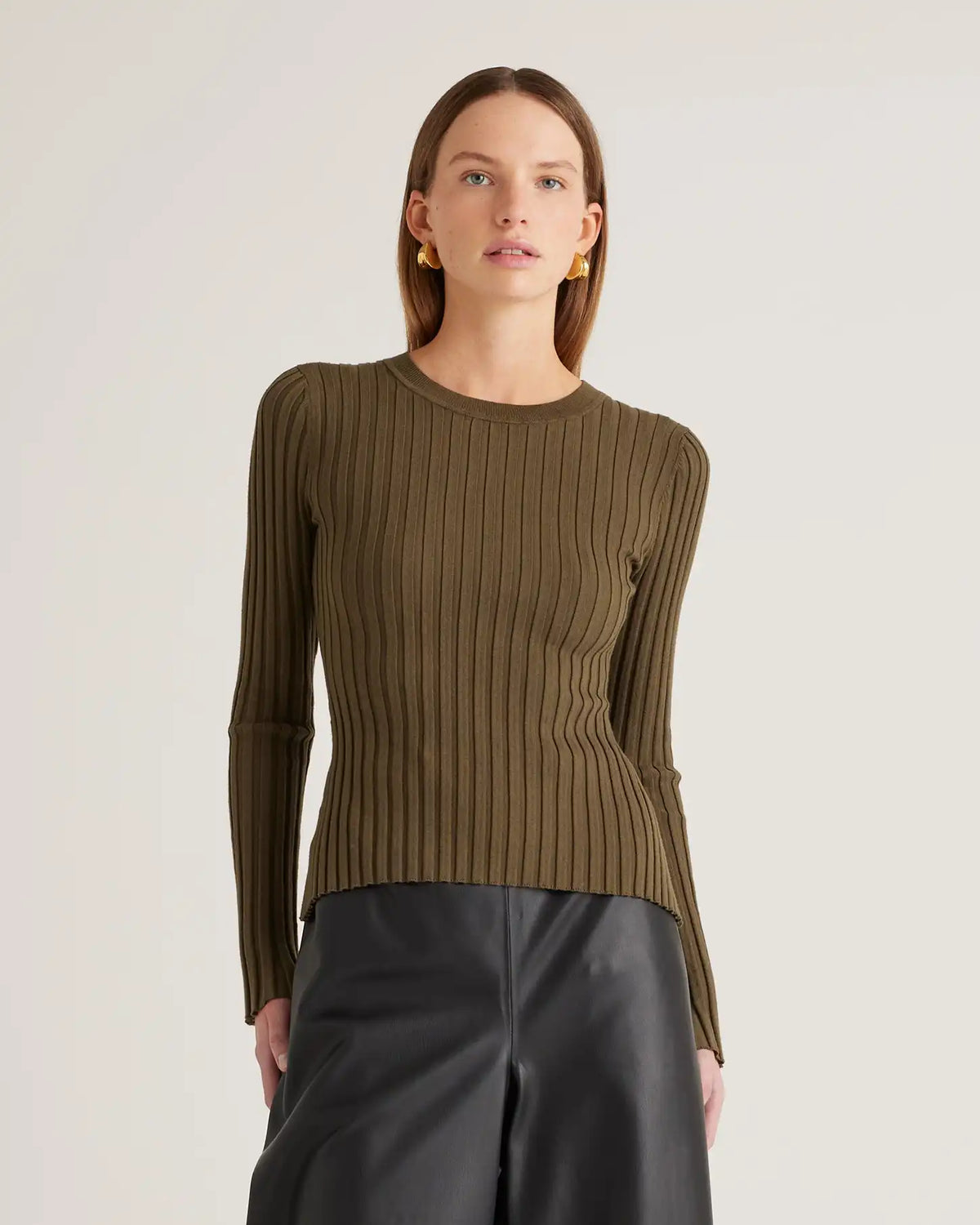 Cotton Cashmere Ribbed Long Sleeve Sweater