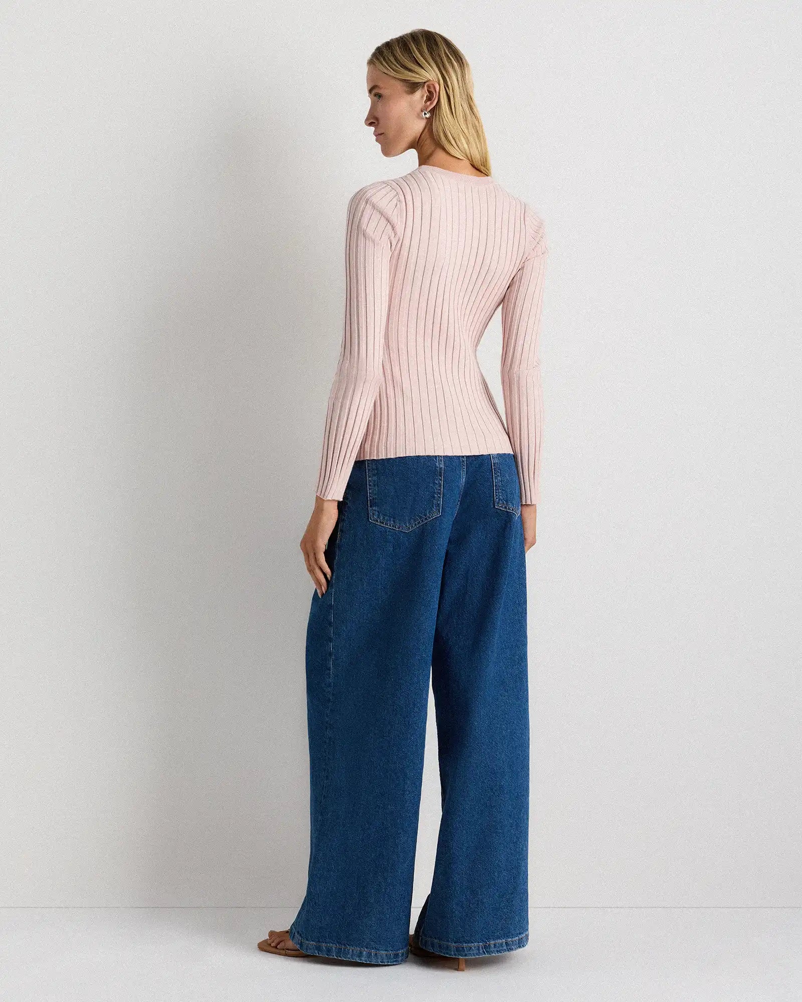 Cotton Cashmere Ribbed Long Sleeve Sweater