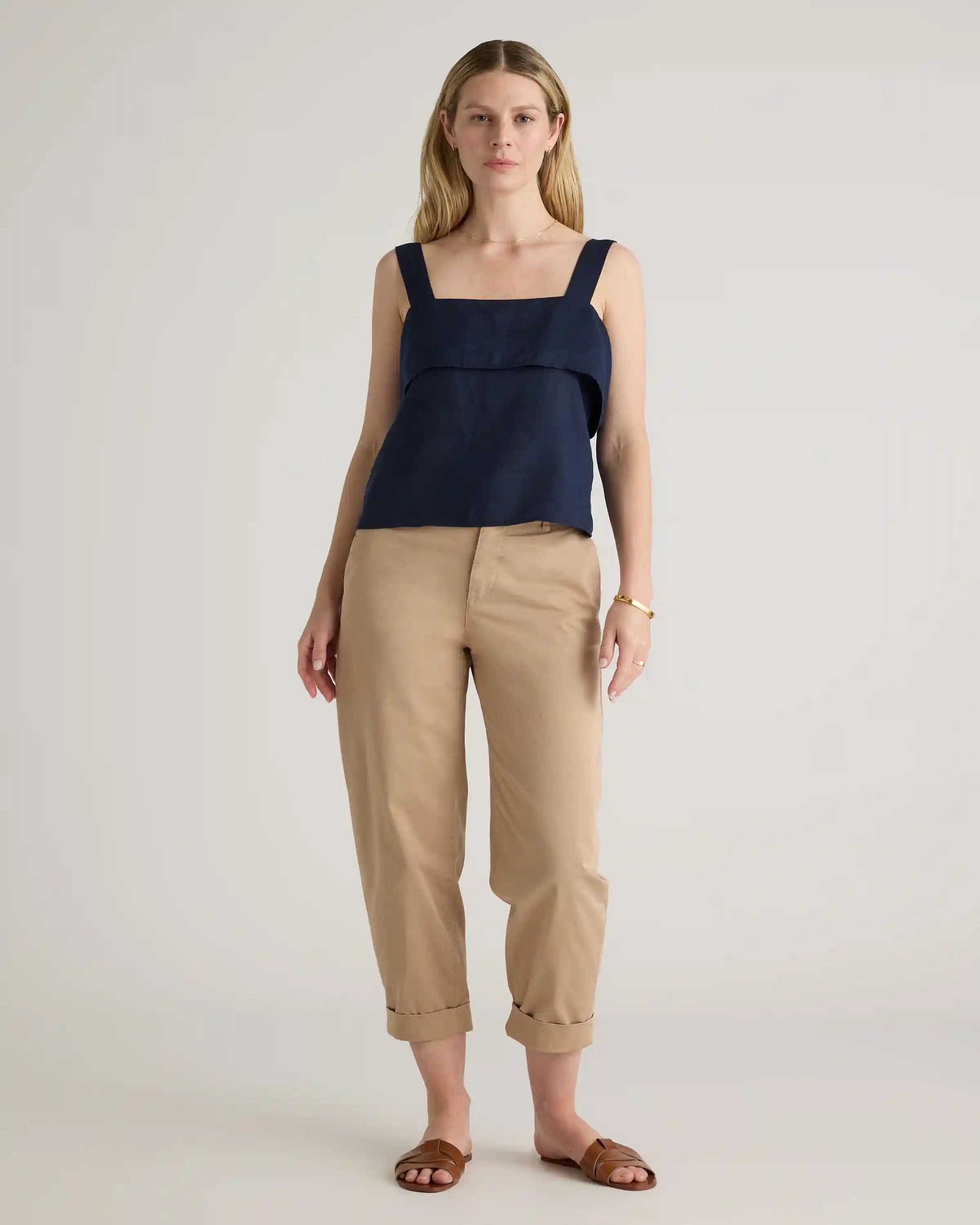 100% European Linen Square Neck Tank