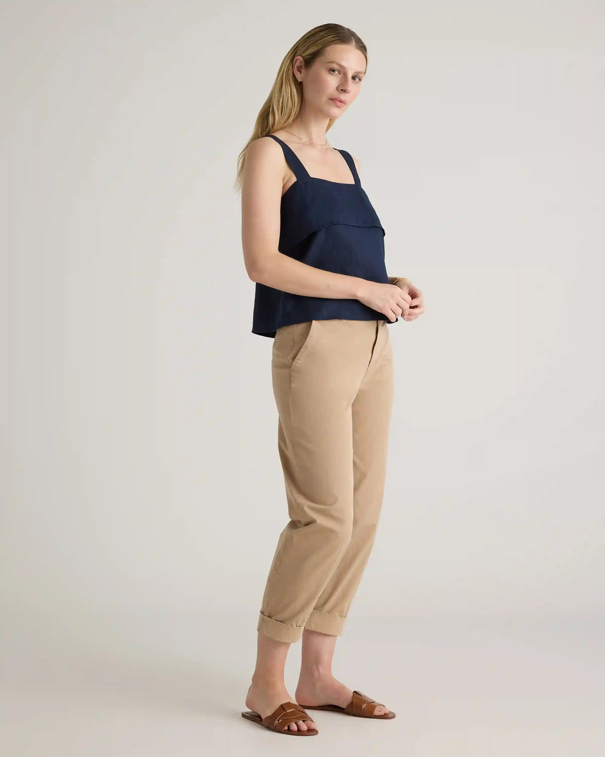 100% European Linen Square Neck Tank