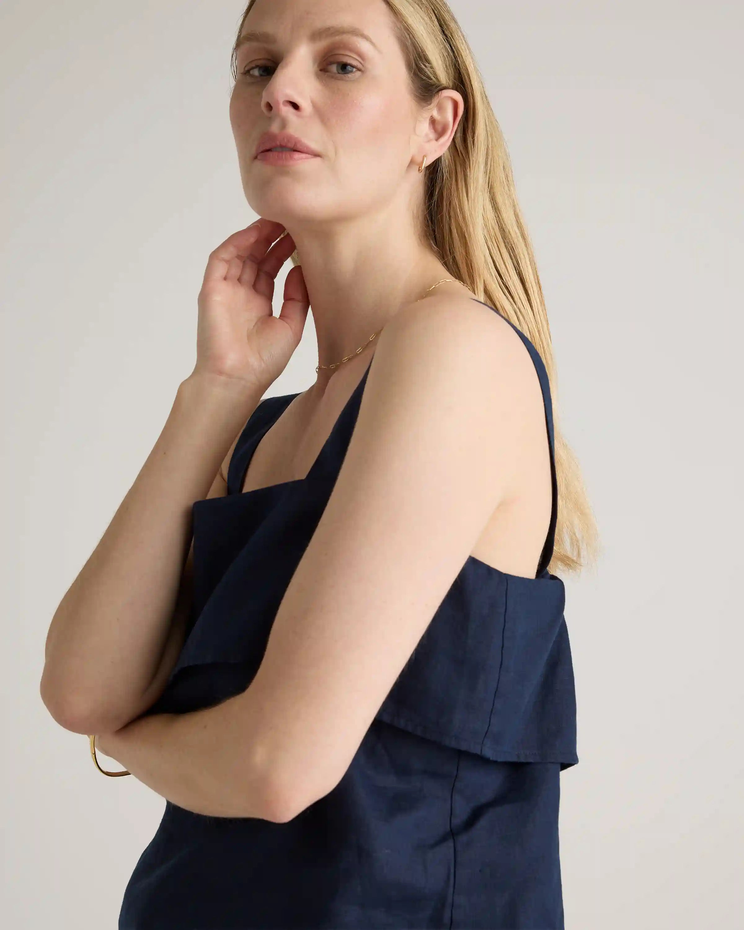 100% European Linen Square Neck Tank