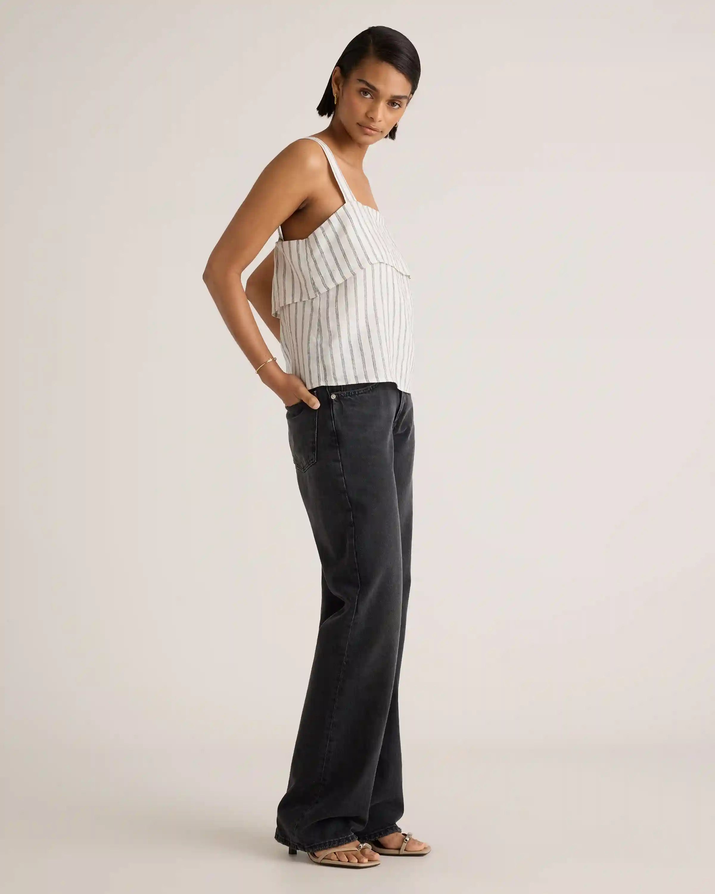 100% European Linen Square Neck Tank
