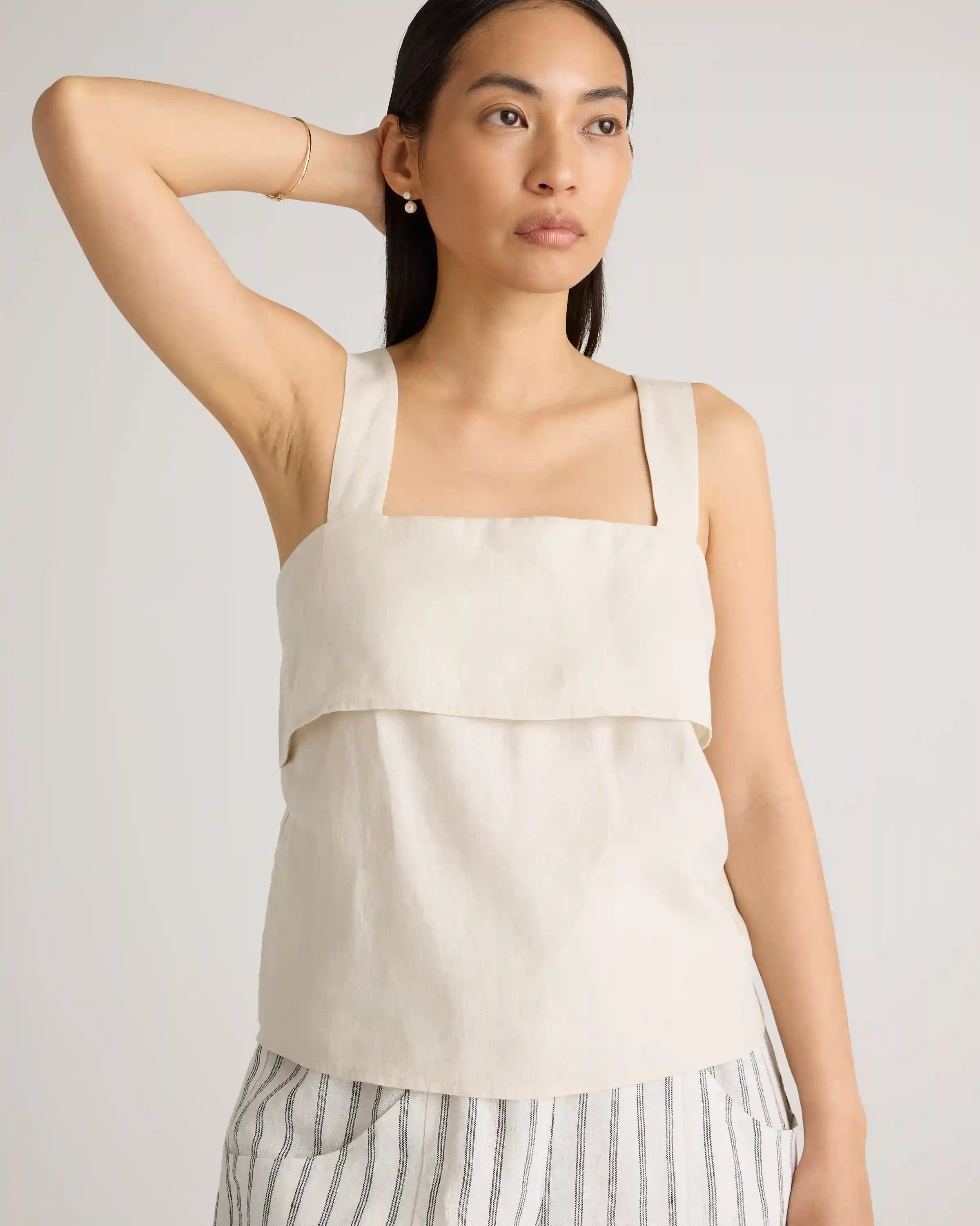 100% European Linen Square Neck Tank