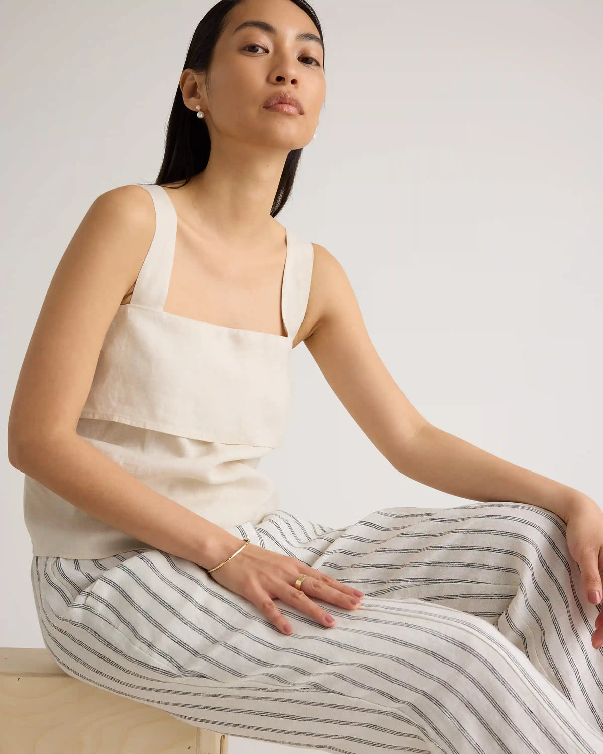 100% European Linen Square Neck Tank