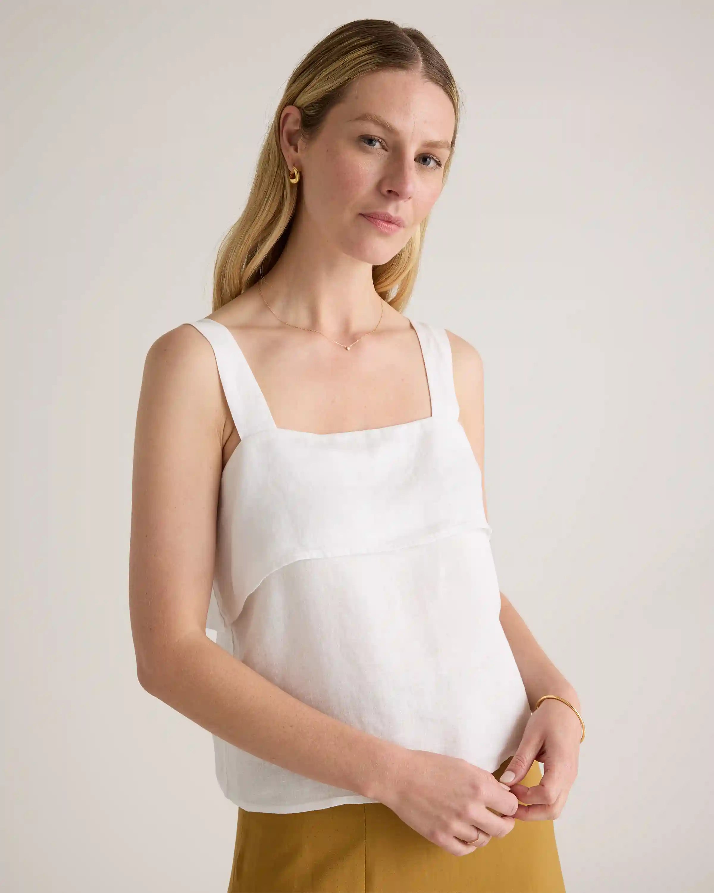 100% European Linen Square Neck Tank