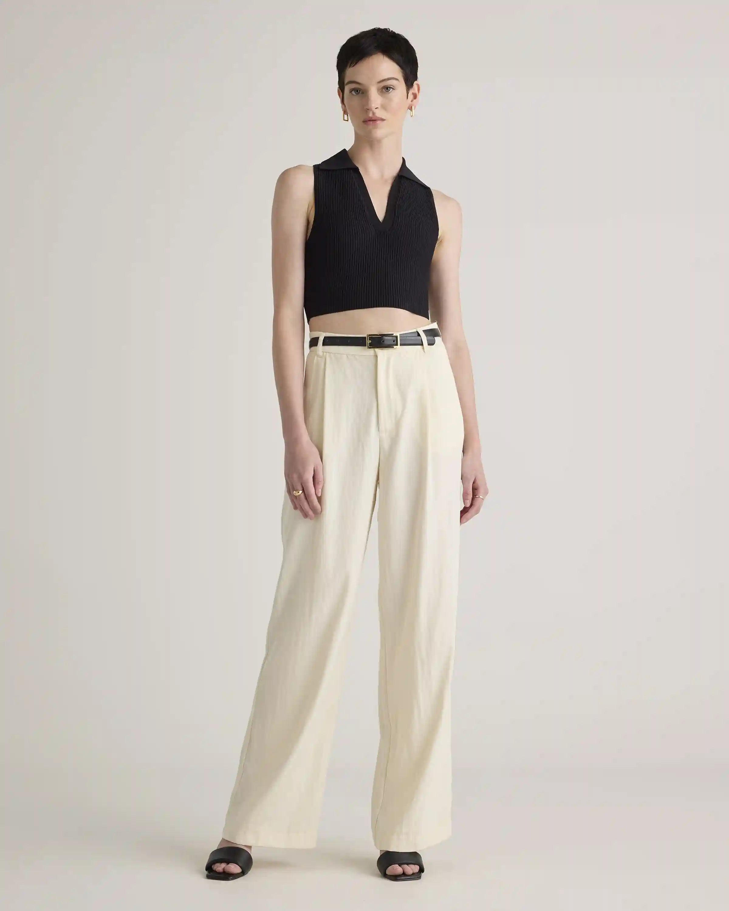 Cropped Polo Ribbed Knit Tank