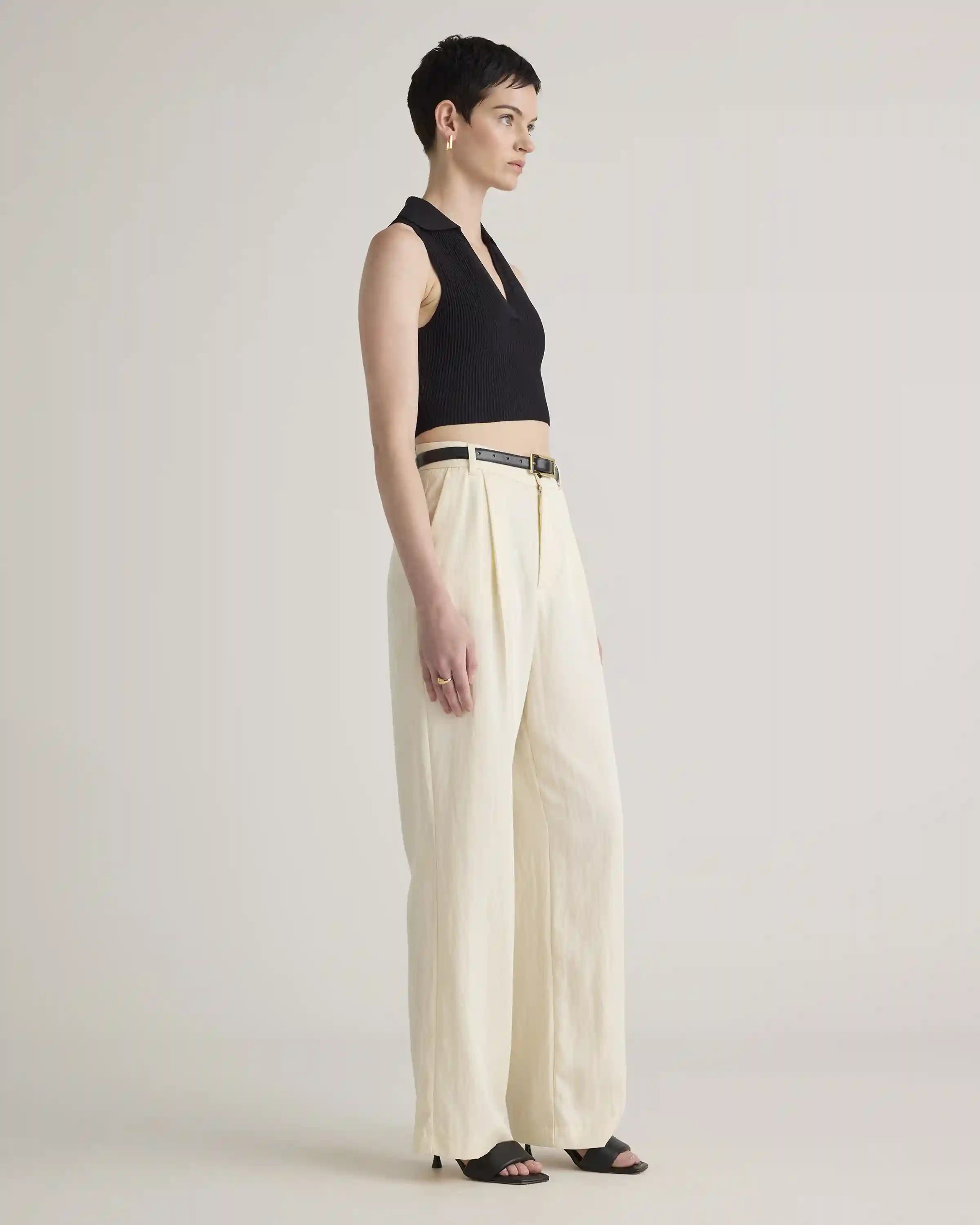 Cropped Polo Ribbed Knit Tank