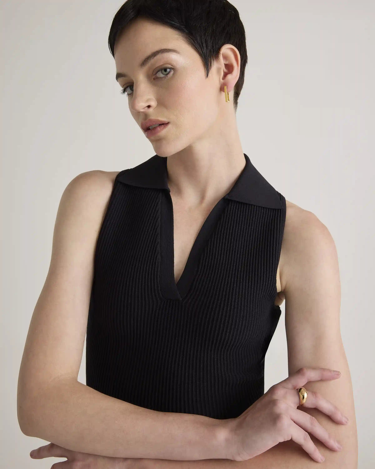 Cropped Polo Ribbed Knit Tank