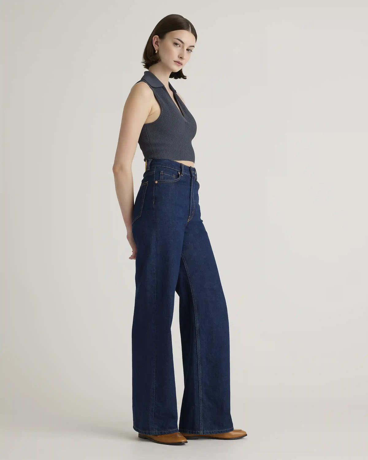 Cropped Polo Ribbed Knit Tank