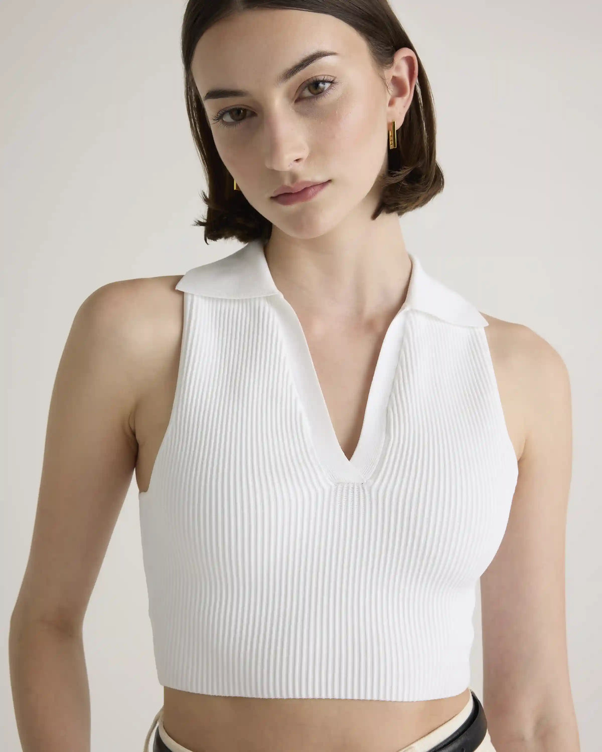 Cropped Polo Ribbed Knit Tank