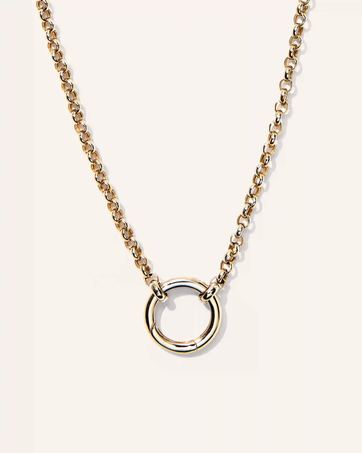14K Gold Rolo Chain Charm Ring Necklace