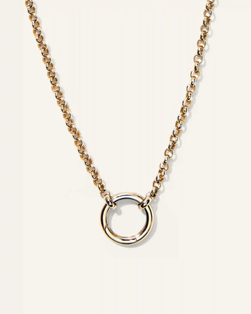 14K Gold Rolo Chain Charm Ring Necklace