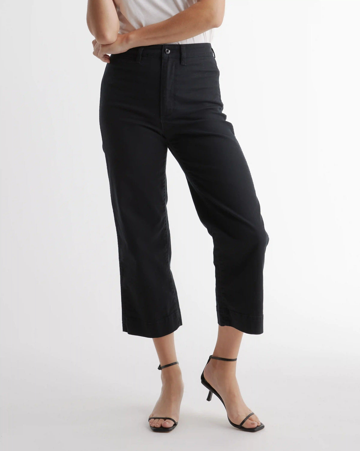 Organic Stretch Cotton Twill Wide-Leg Crop Pants