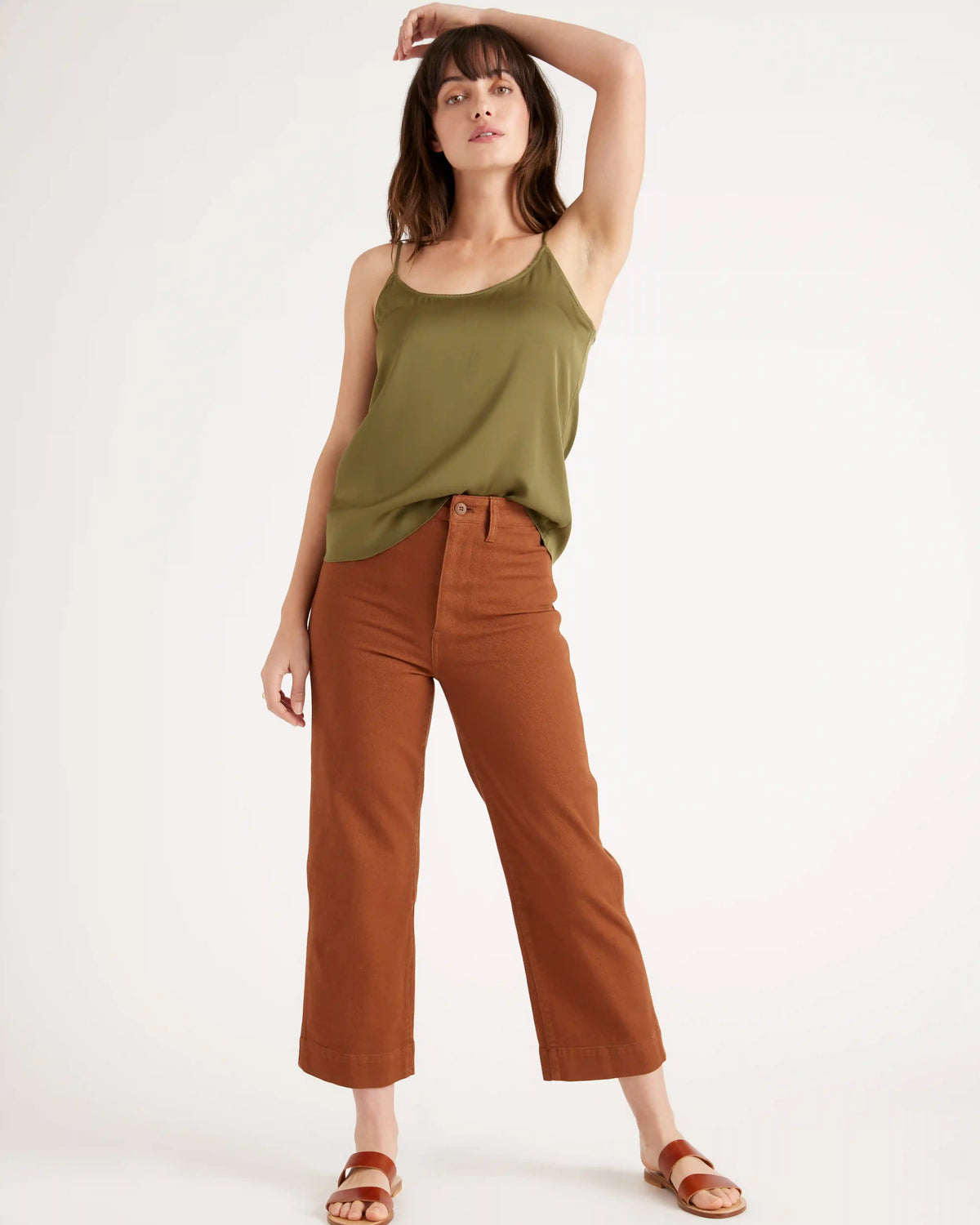 Organic Stretch Cotton Twill Wide-Leg Crop Pants