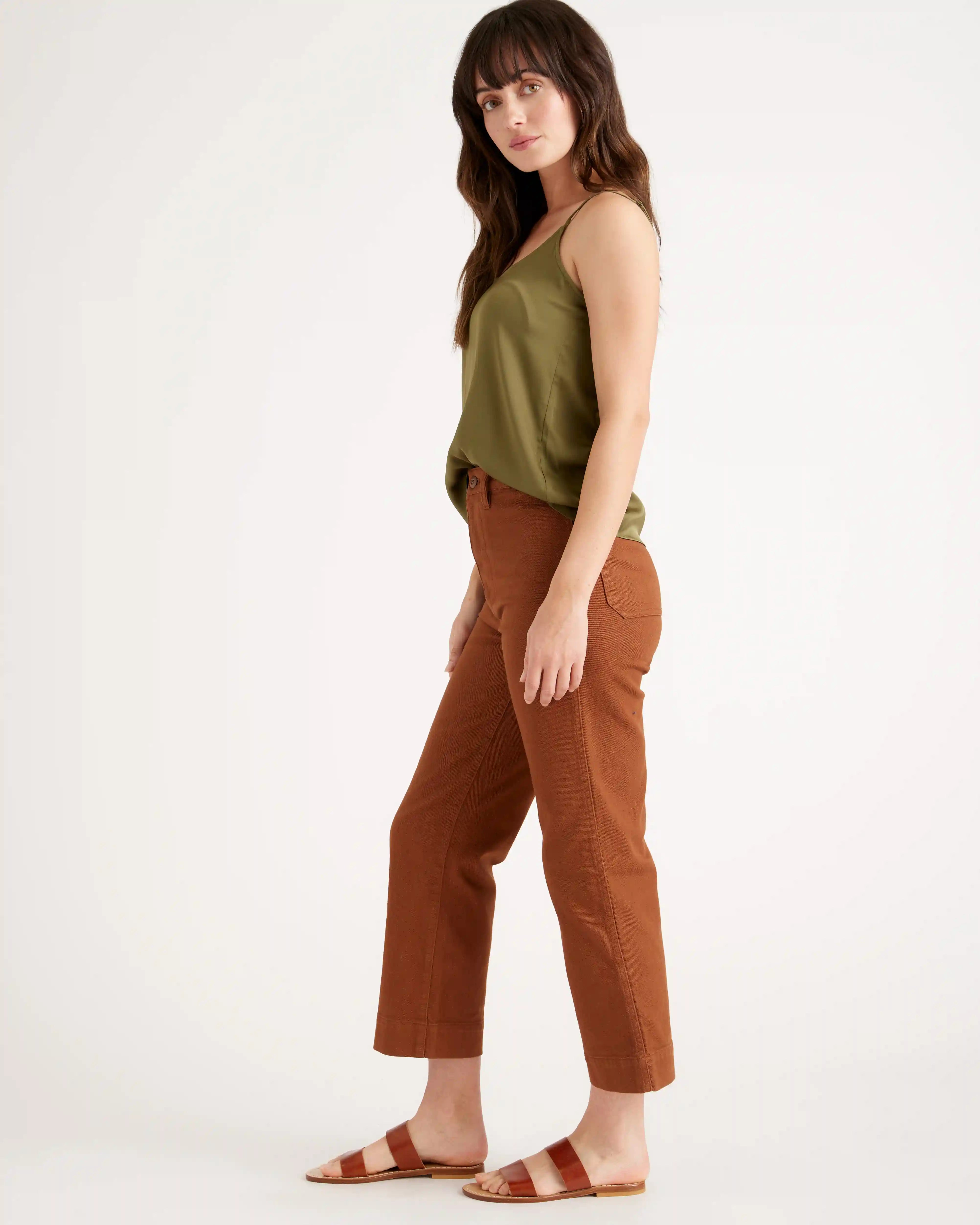 Organic Stretch Cotton Twill Wide-Leg Crop Pants
