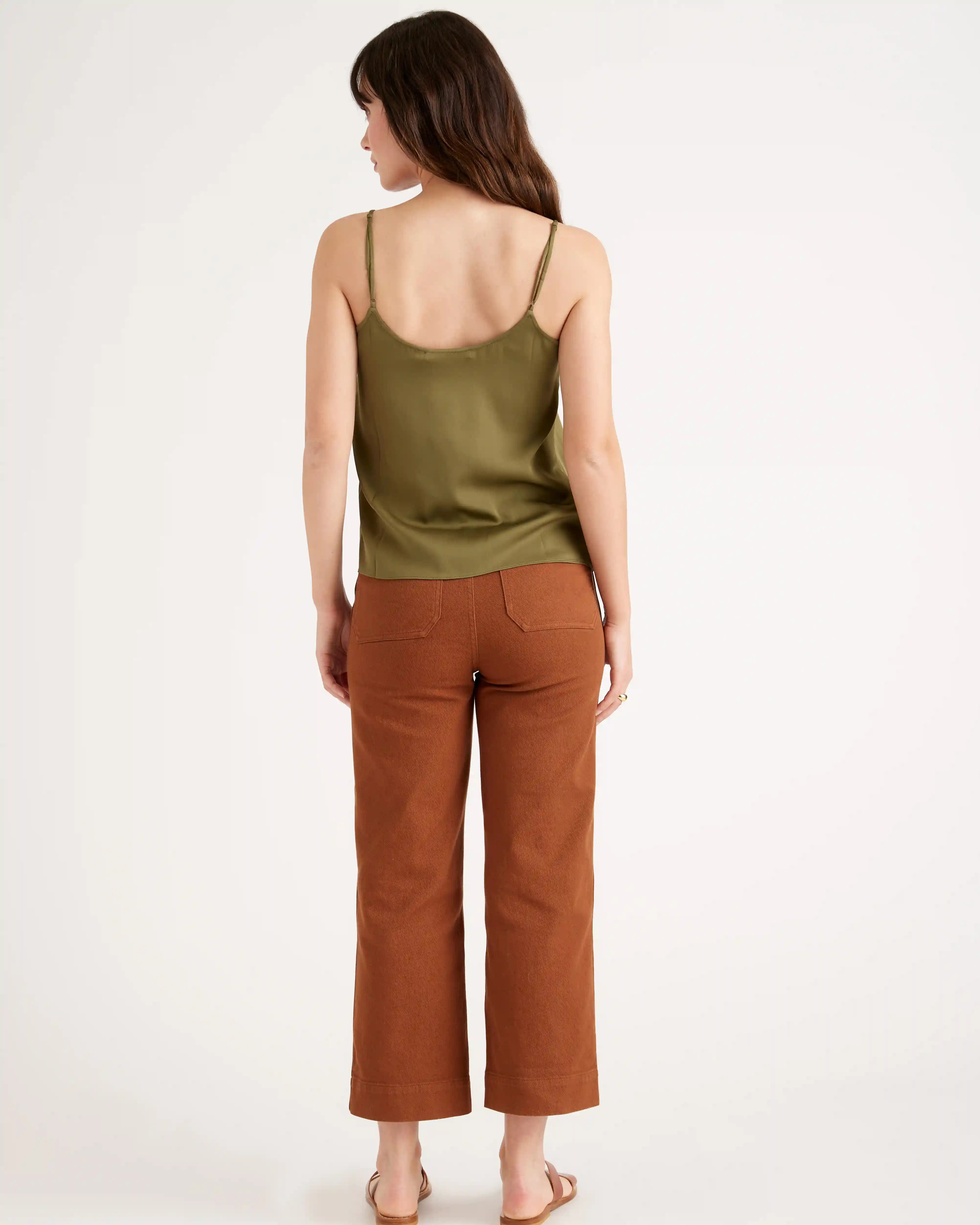 Organic Stretch Cotton Twill Wide-Leg Crop Pants