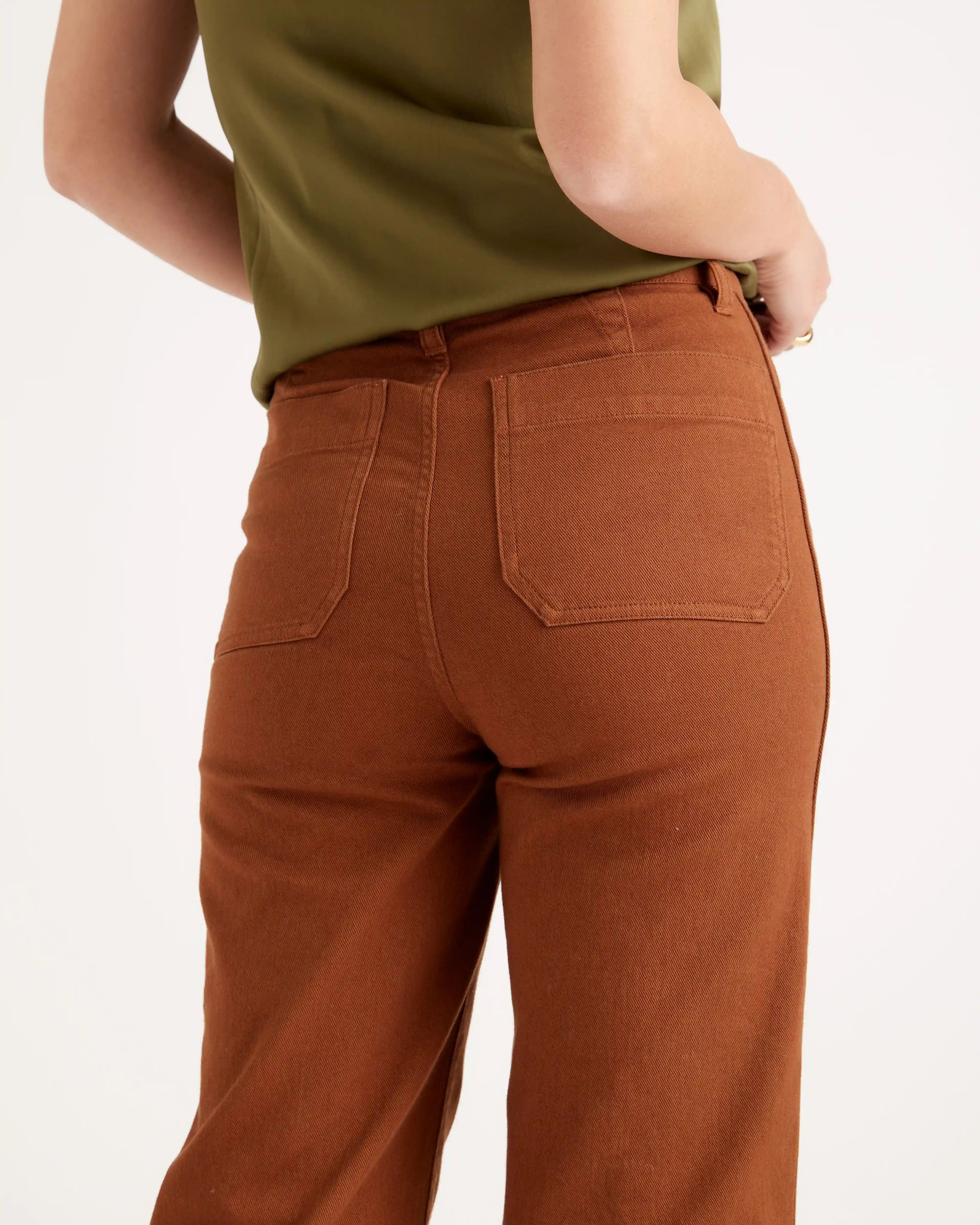 Organic Stretch Cotton Twill Wide-Leg Crop Pants