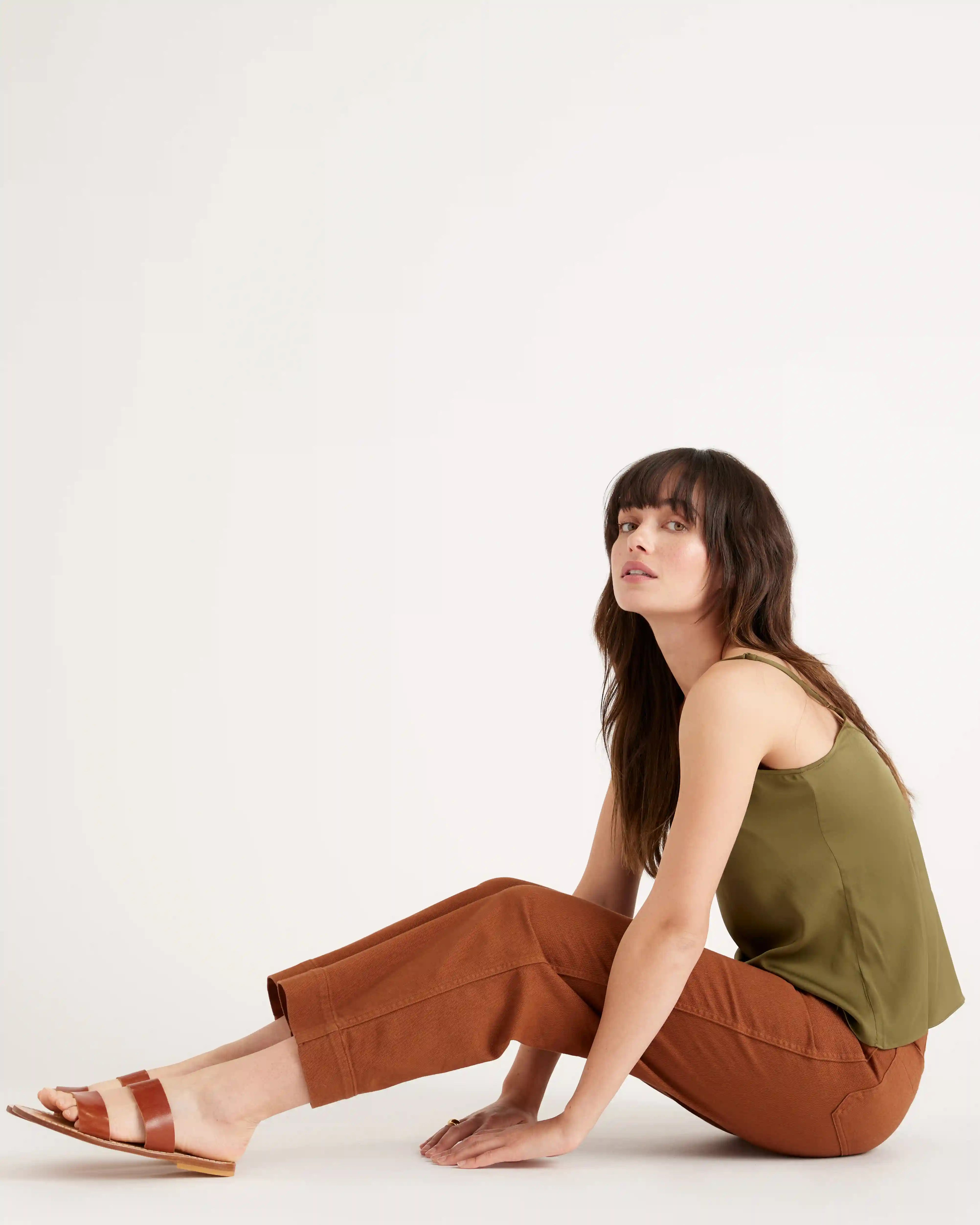 Organic Stretch Cotton Twill Wide-Leg Crop Pants