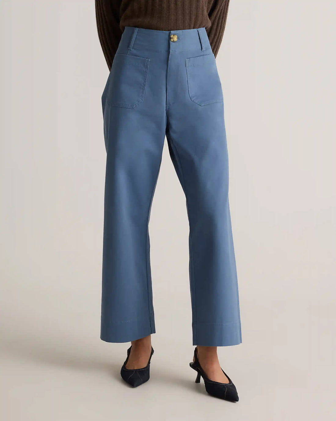 Organic Stretch Cotton Chino Cropped Wide Leg Pants