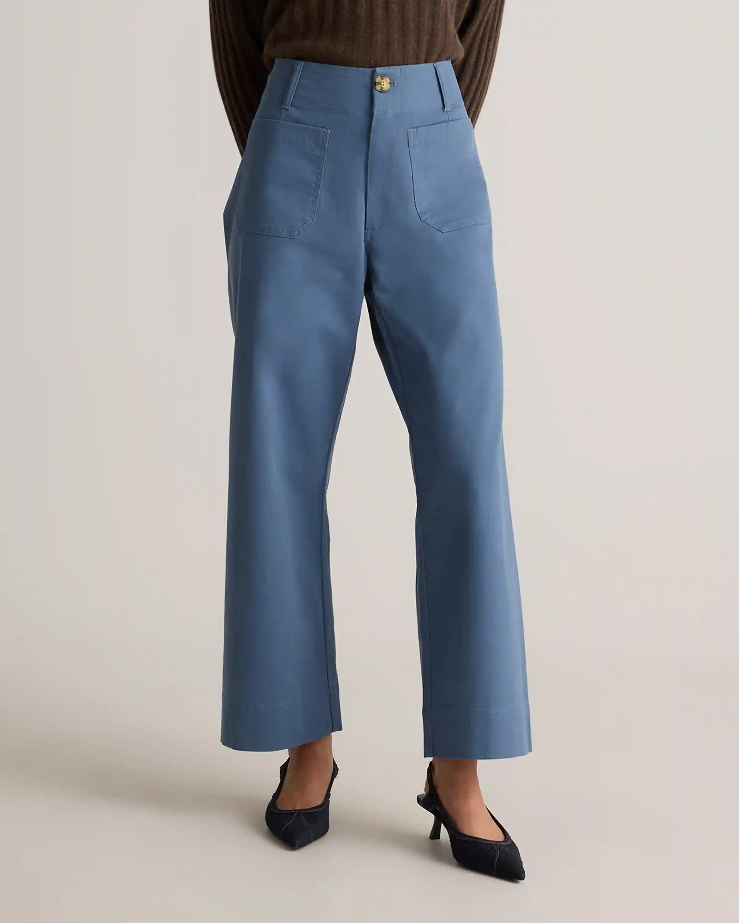 Organic Stretch Cotton Chino Cropped Wide Leg Pants