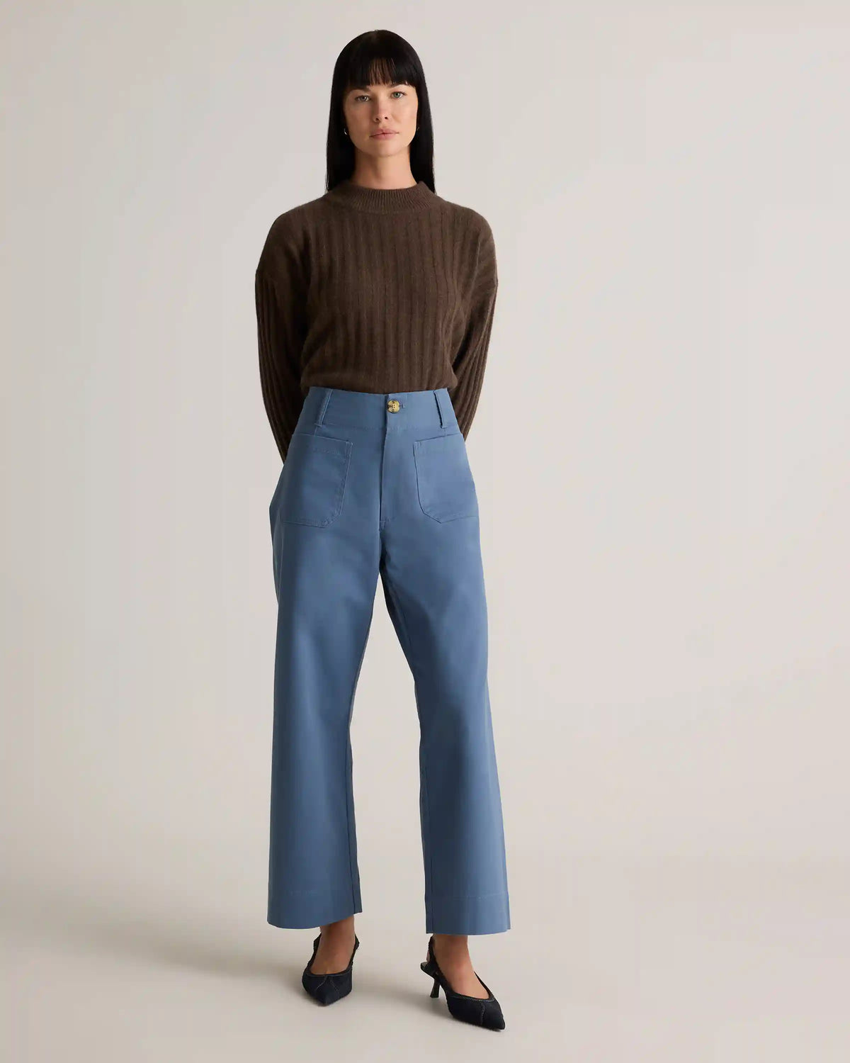 Organic Stretch Cotton Chino Cropped Wide Leg Pants