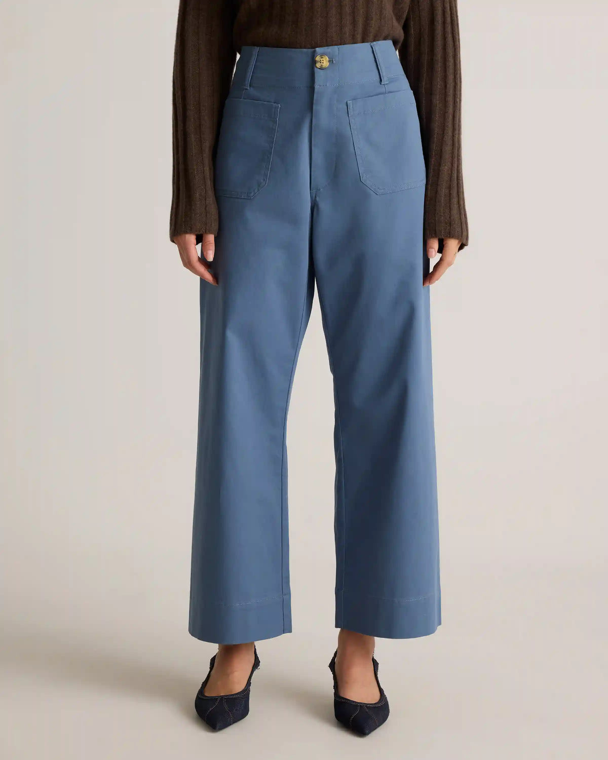 Organic Stretch Cotton Chino Cropped Wide Leg Pants