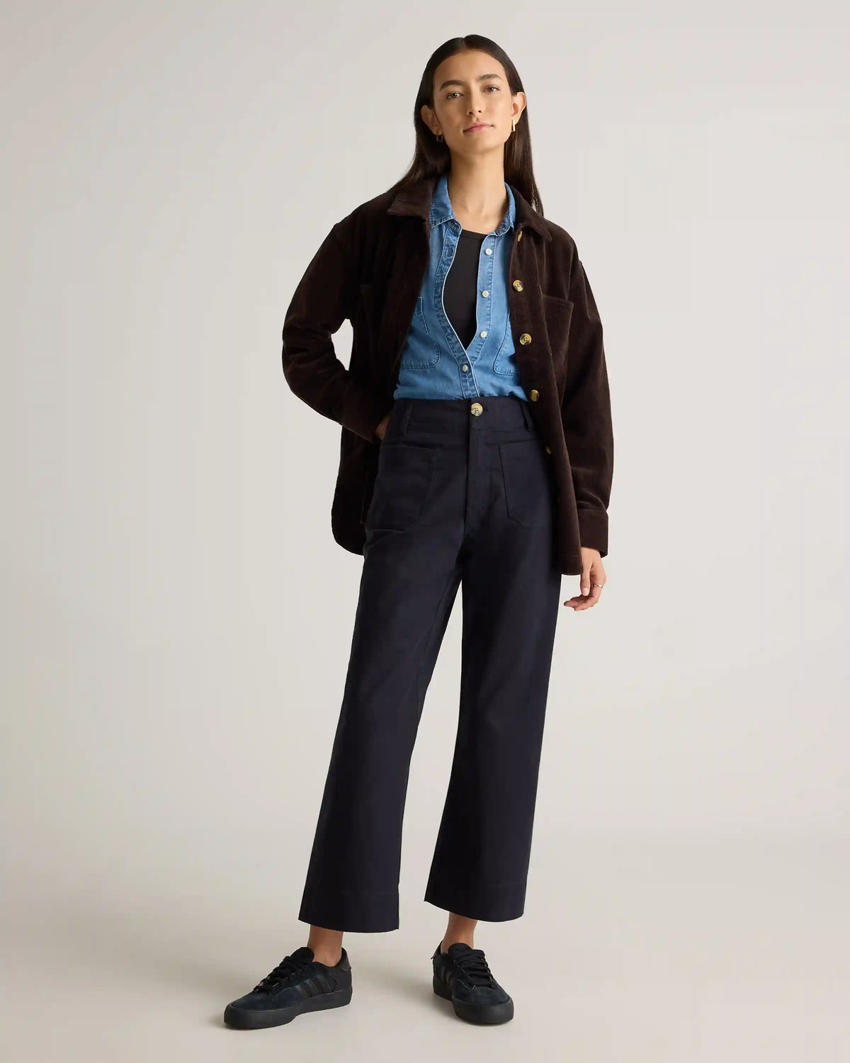 Organic Stretch Cotton Chino Cropped Wide Leg Pants