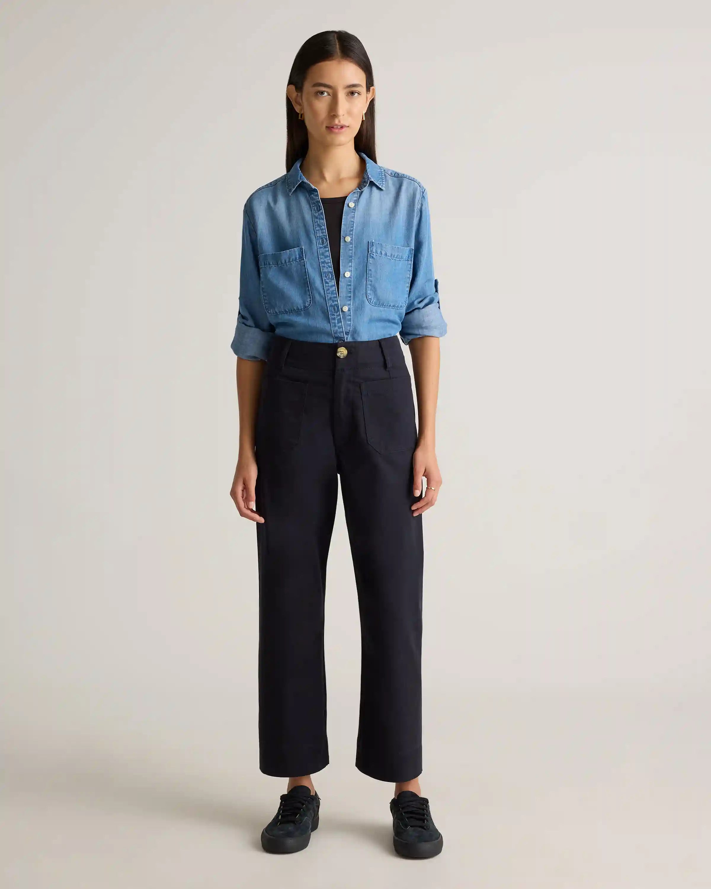 Organic Stretch Cotton Chino Cropped Wide Leg Pants