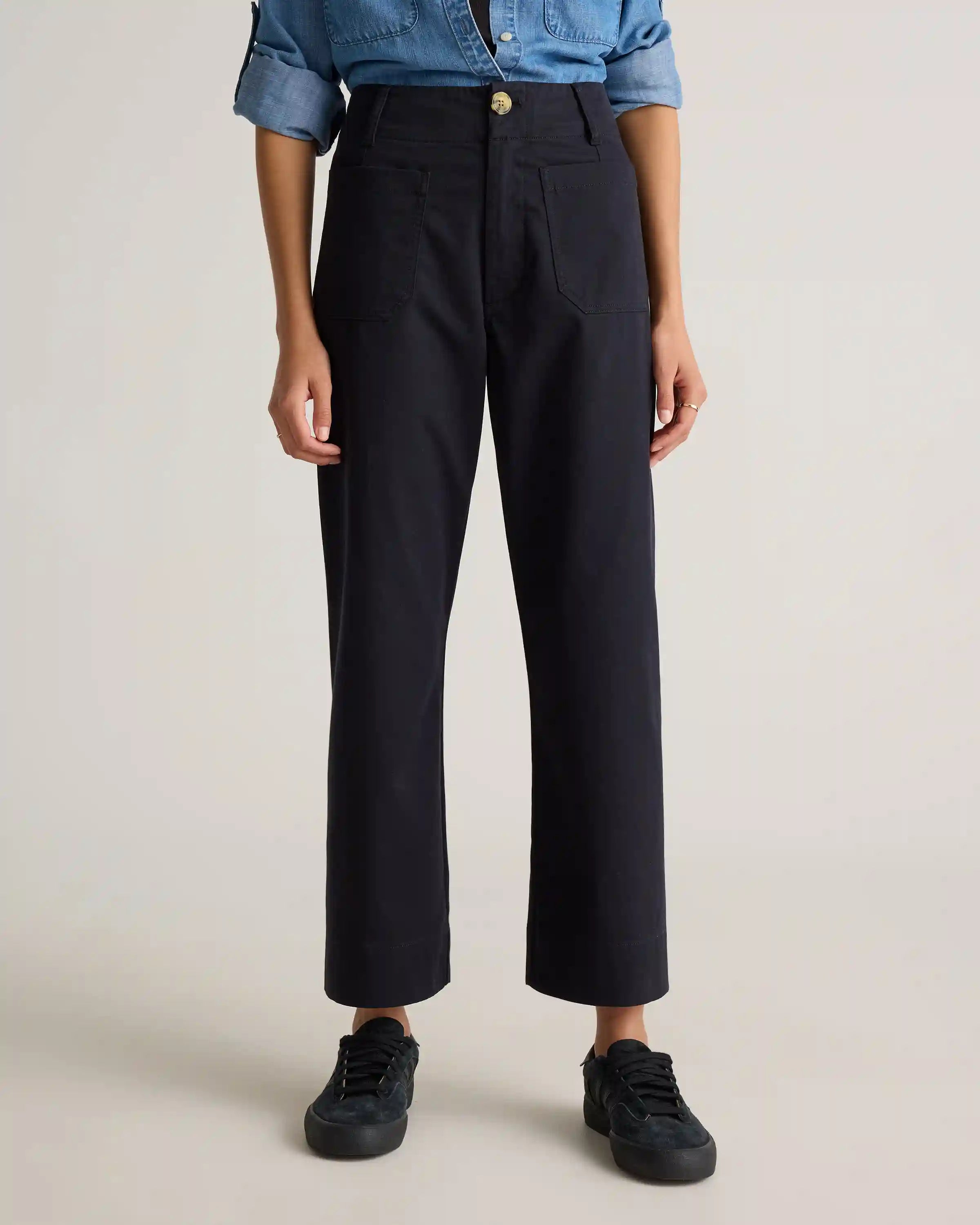 Organic Stretch Cotton Chino Cropped Wide Leg Pants