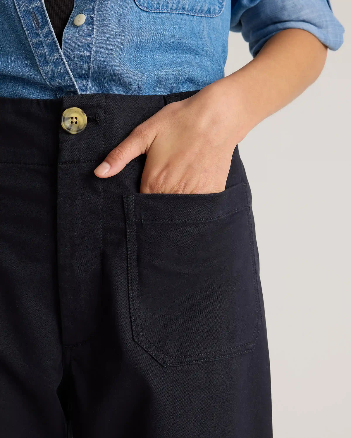 Organic Stretch Cotton Chino Cropped Wide Leg Pants