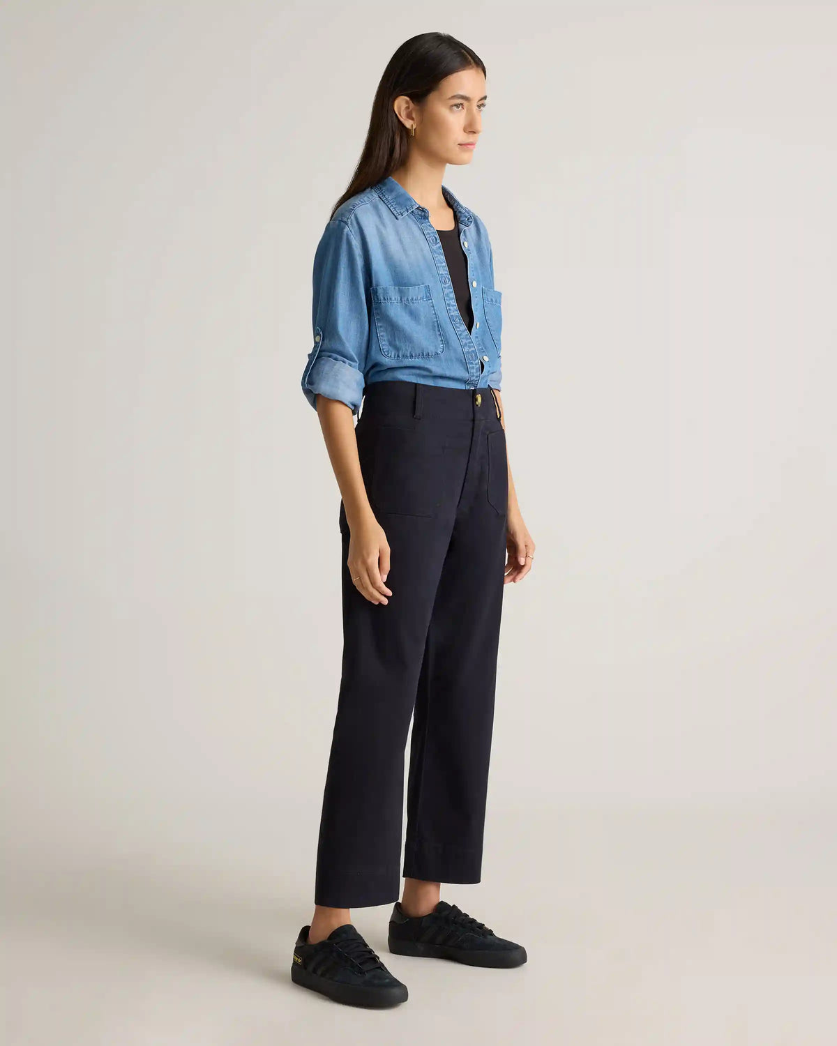 Organic Stretch Cotton Chino Cropped Wide Leg Pants