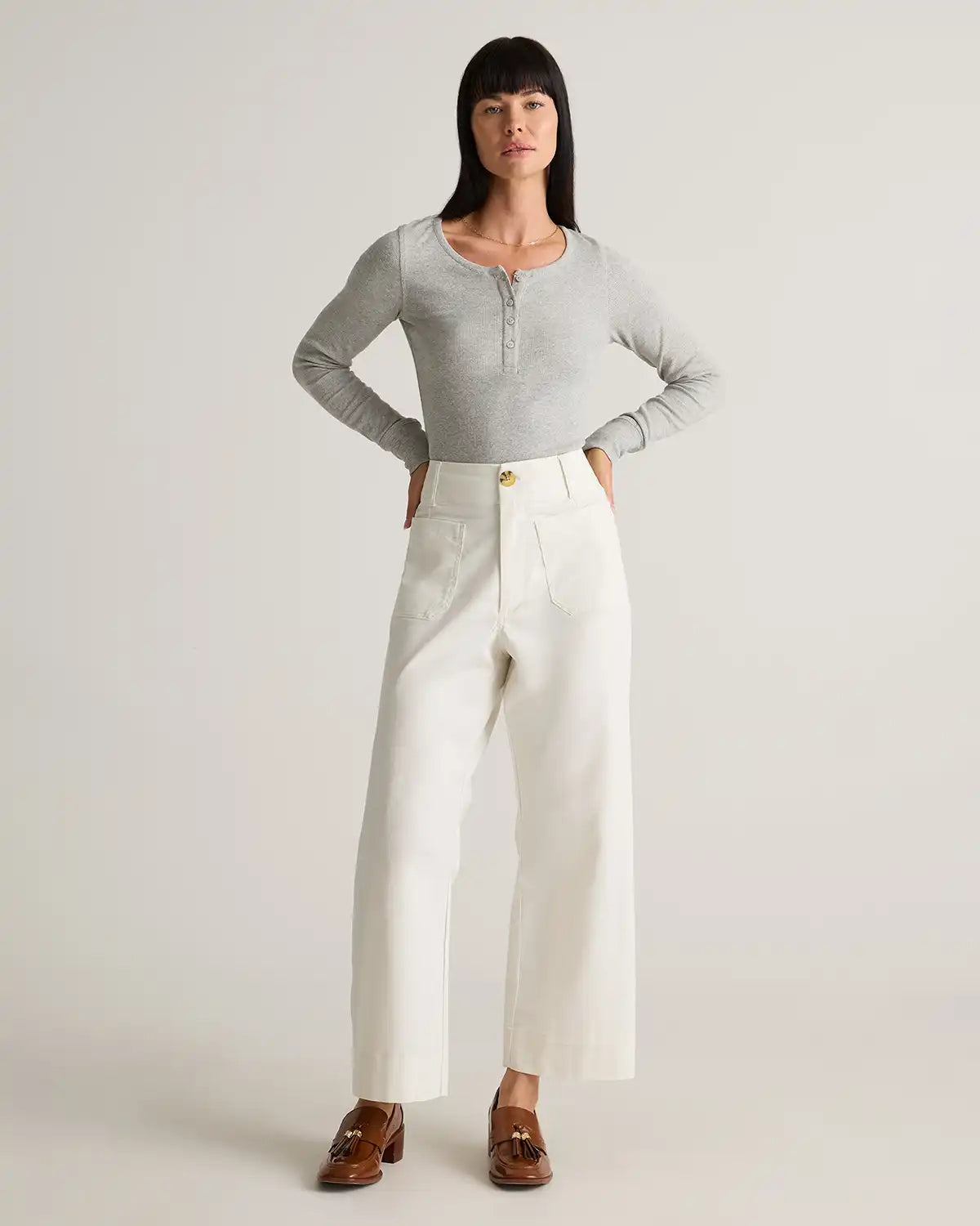 Organic Stretch Cotton Chino Cropped Wide Leg Pants