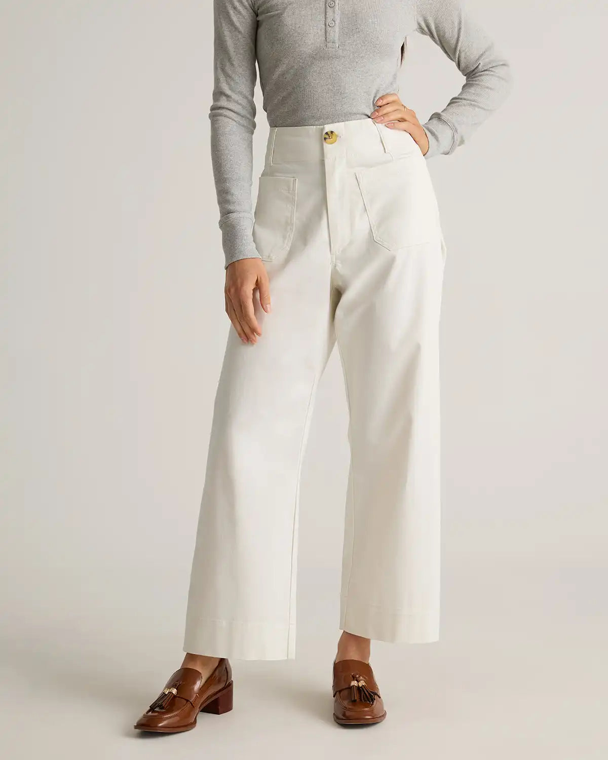 Organic Stretch Cotton Chino Cropped Wide Leg Pants