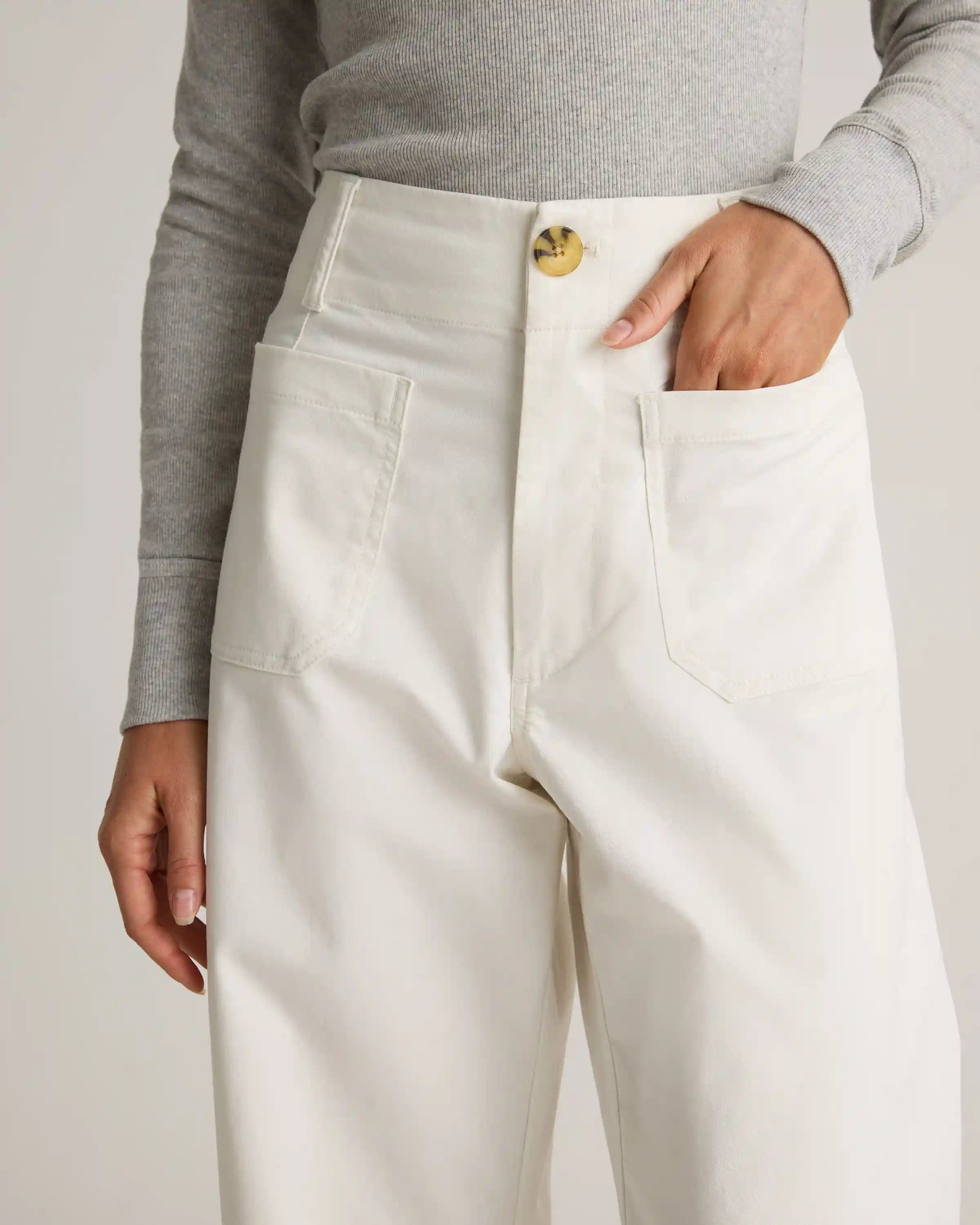 Organic Stretch Cotton Chino Cropped Wide Leg Pants