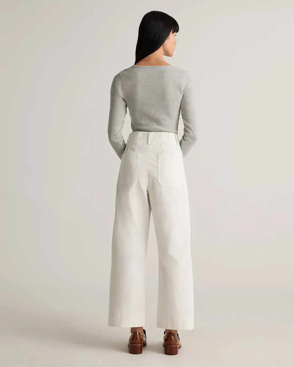 Organic Stretch Cotton Chino Cropped Wide Leg Pants