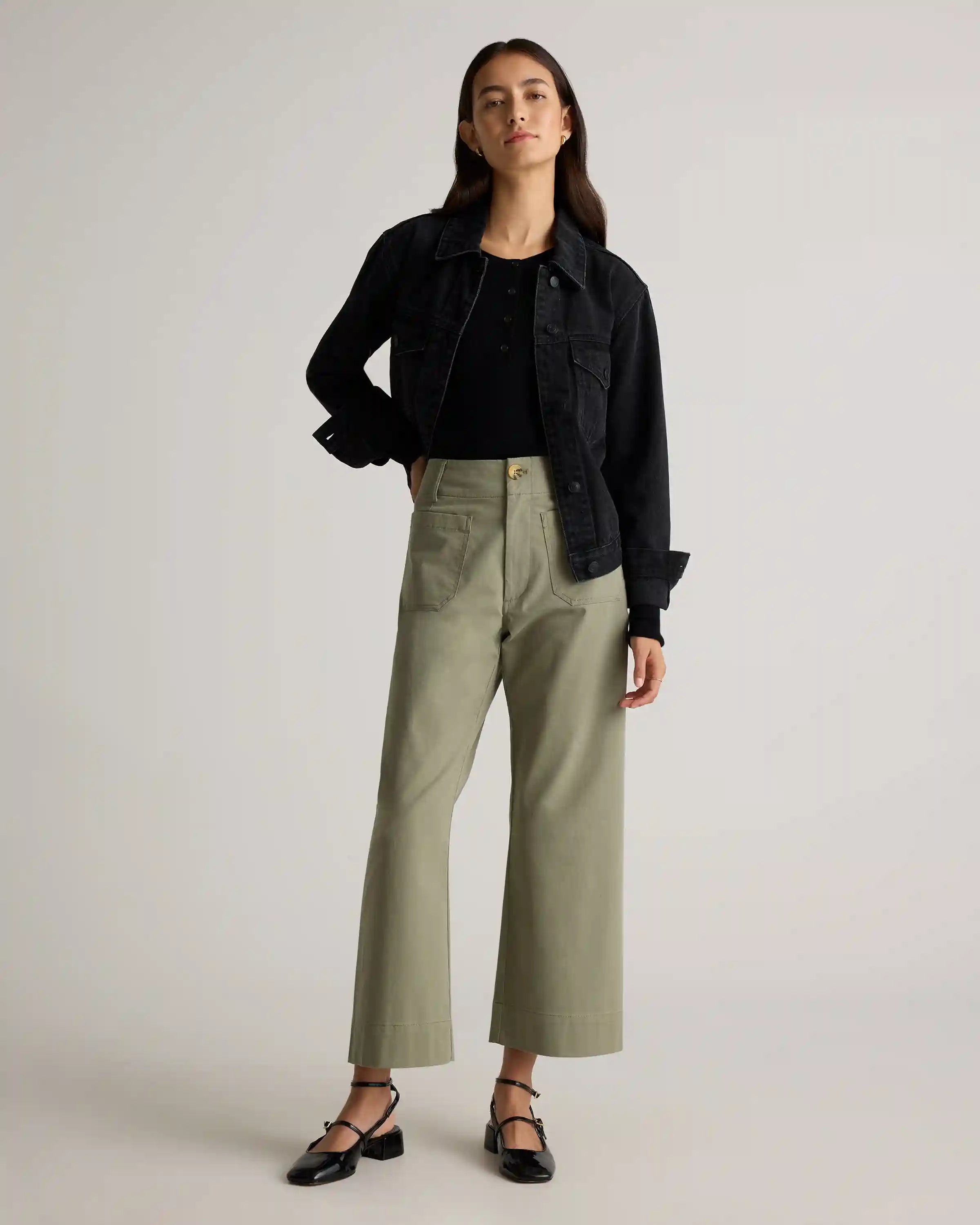 Organic Stretch Cotton Chino Cropped Wide Leg Pants